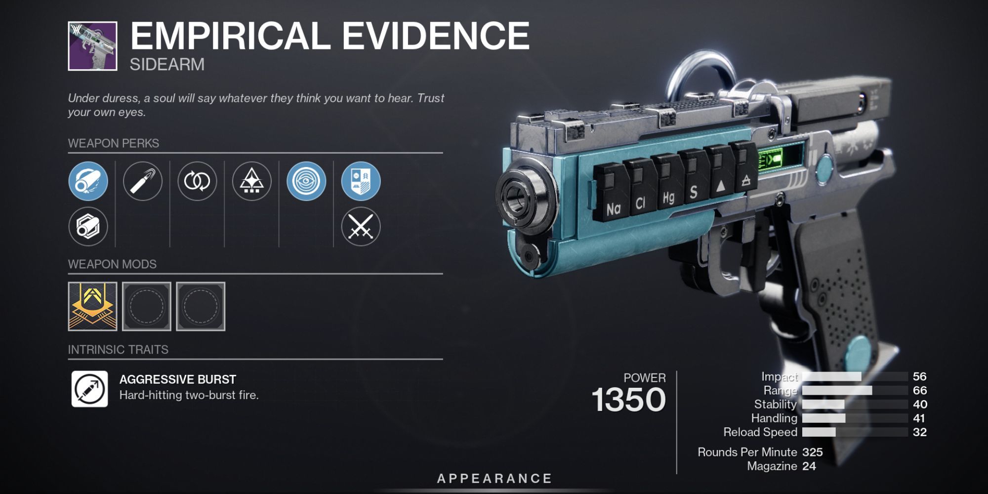 Empirical Evidence weapon menu
