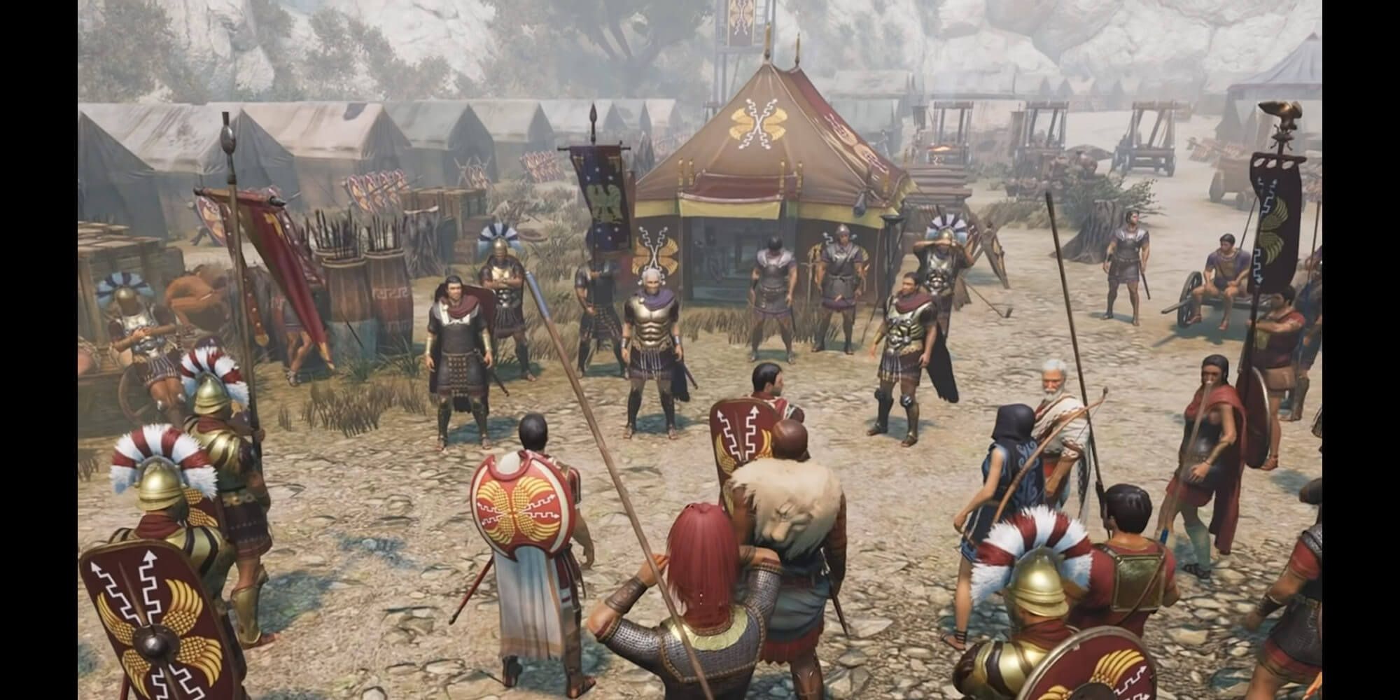Expeditions Rome screenshot army gathered together in camp area