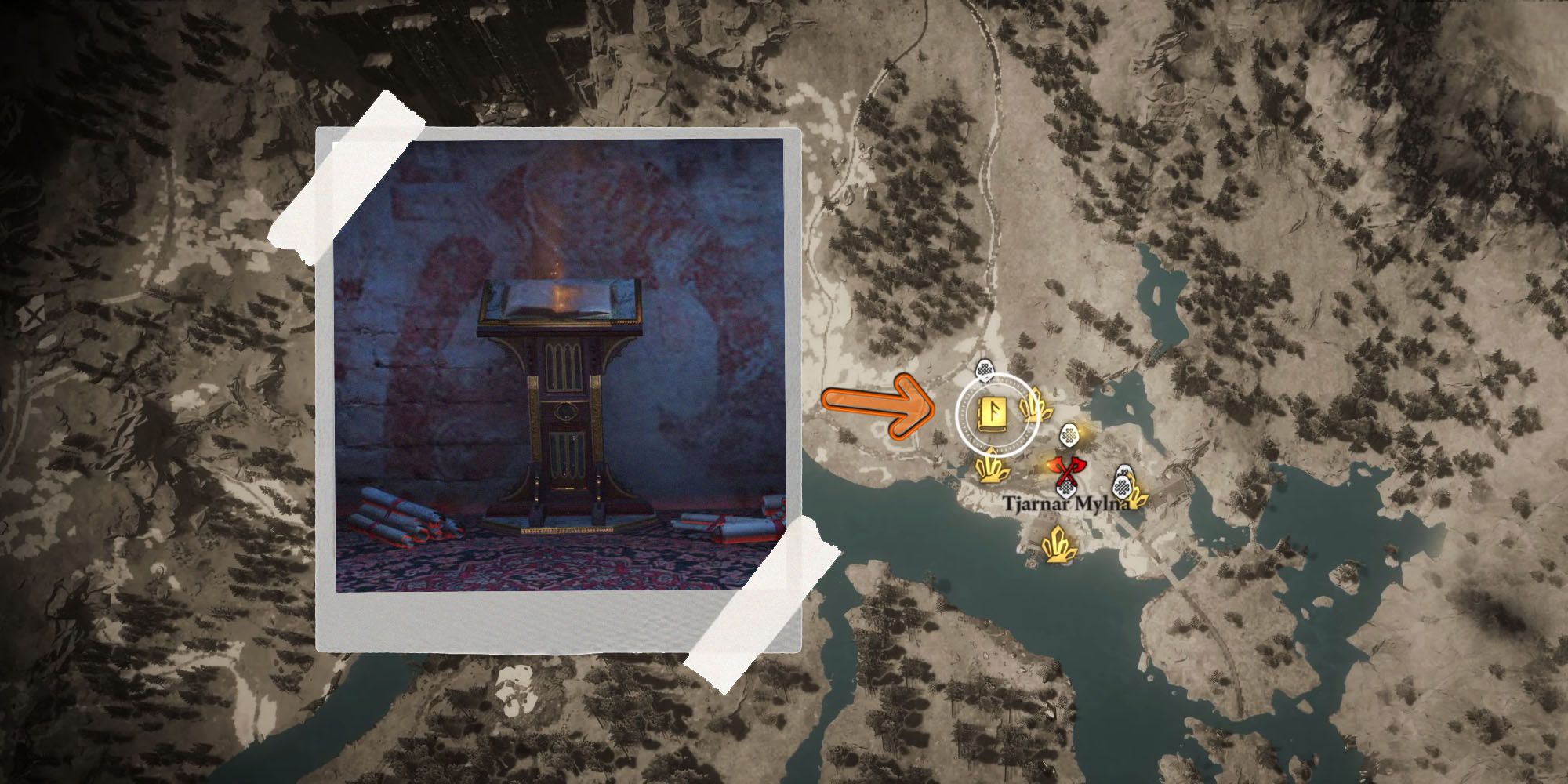 A Book of Knowledge in Assassin's Creed Valhalla, shown on the map of Svartalfheim