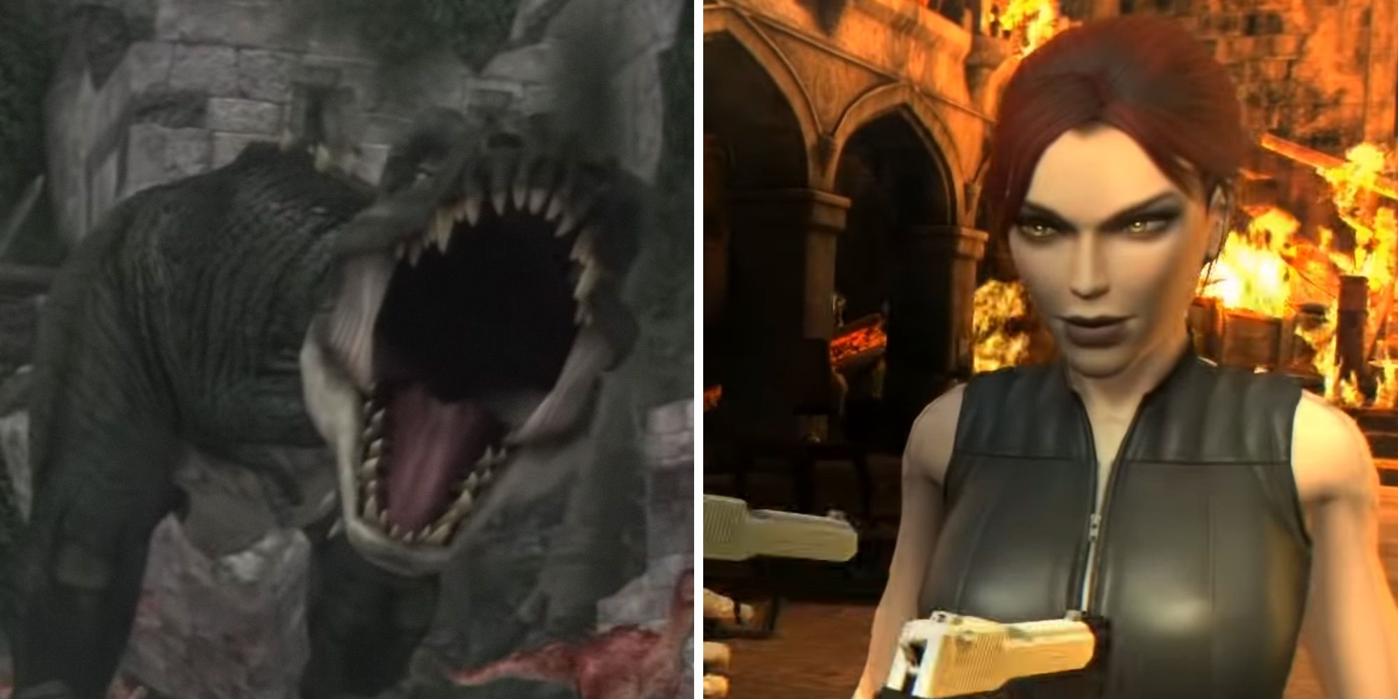 Tomb Raider split image. T. Rex, Lara's Doppelganger.
