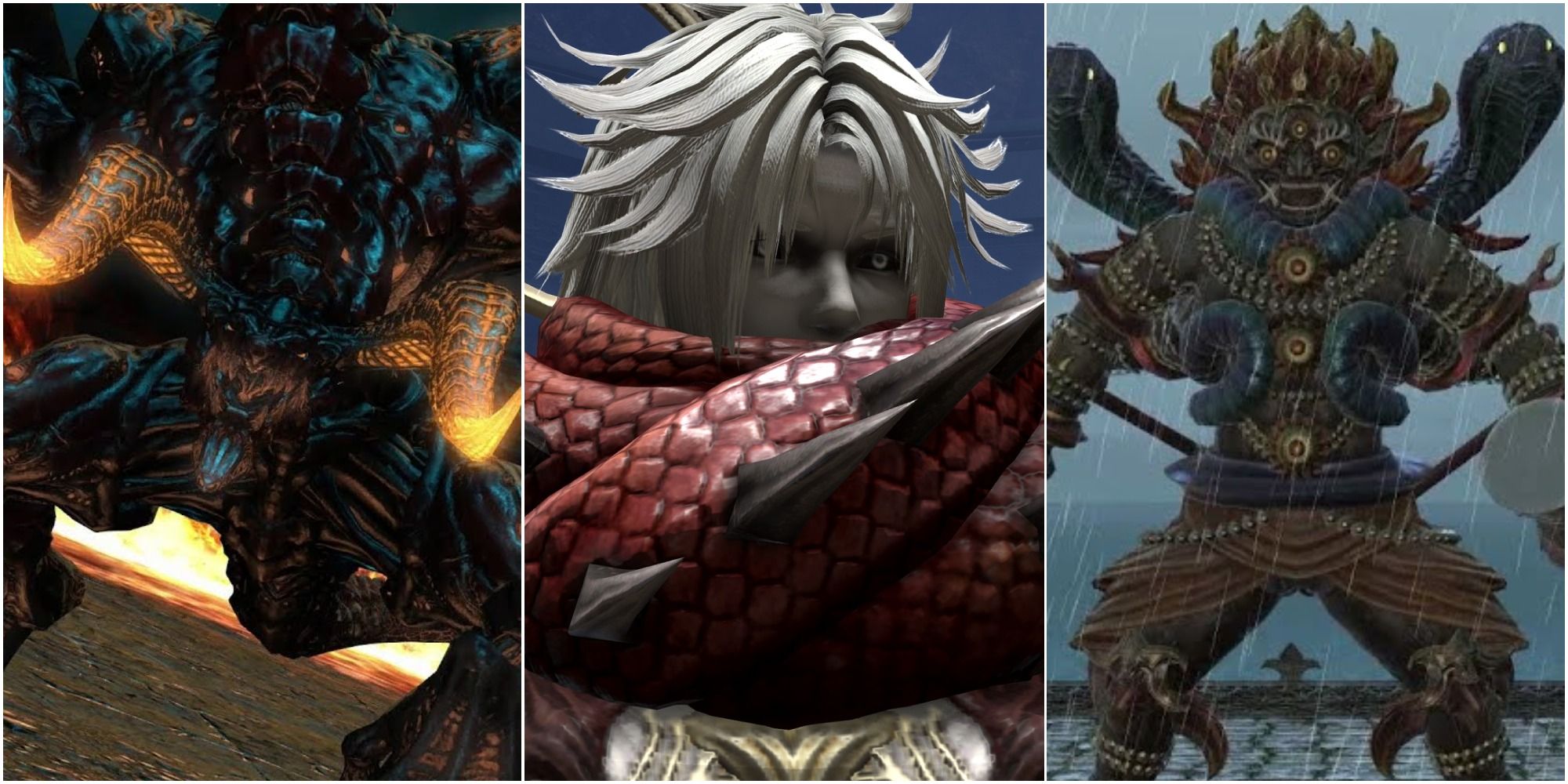 Primal Ifrit, Eden's Recreation Fatebreaker, and Lunar Primal Daivadipa in Final Fantasy 14