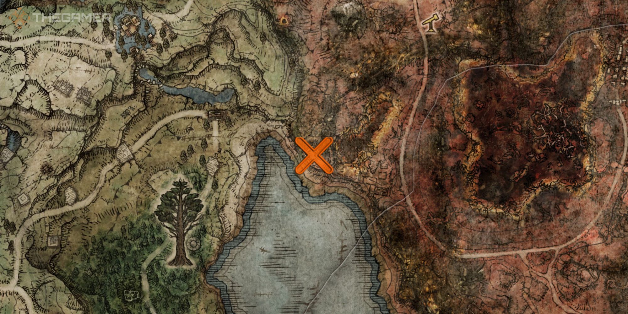Map showing the location of the Flame Grant Me Strength Incantation in Elden Ring