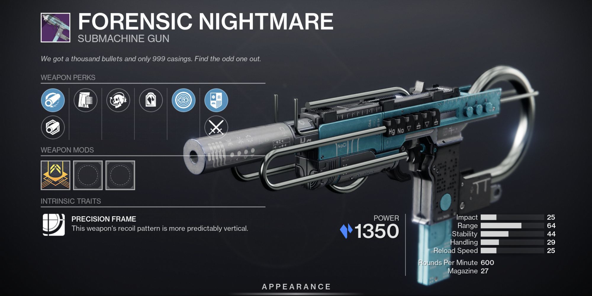 Forensic Nightmare weapon menu