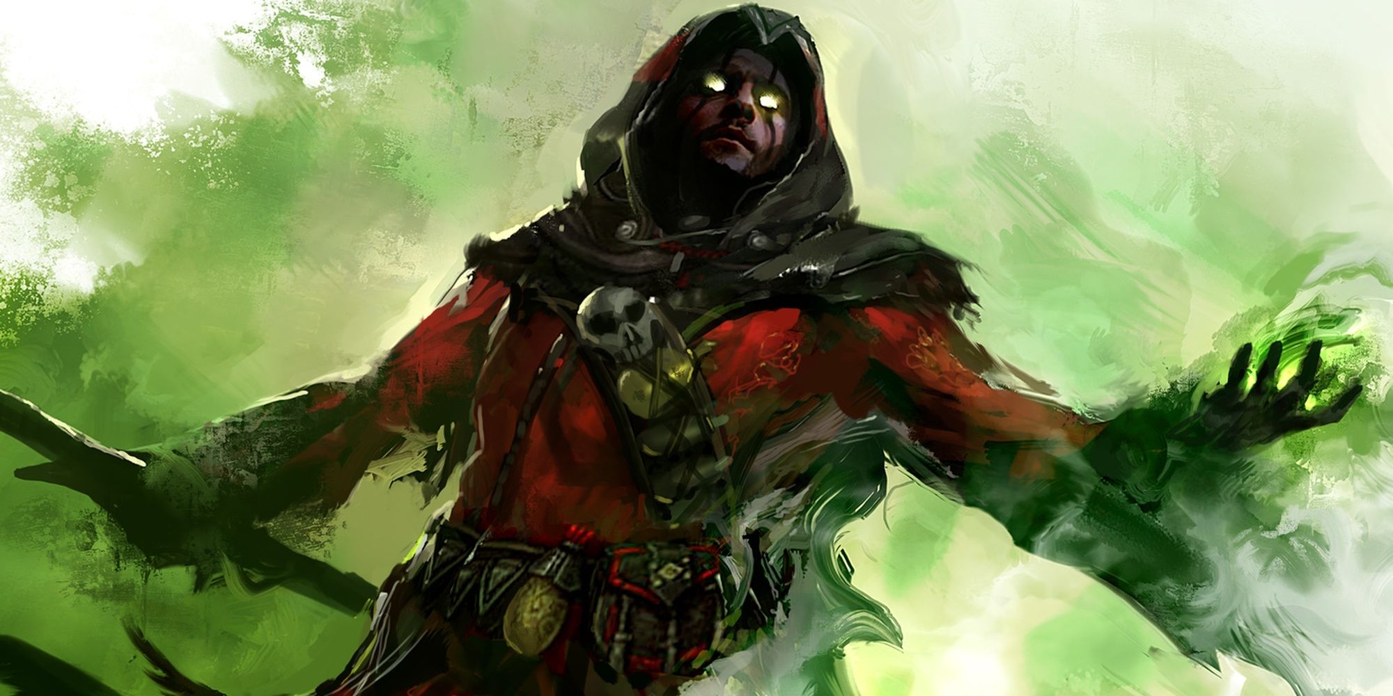 Guild Wars 2 Human Male Necromancer Art Stylised Against Green Background
