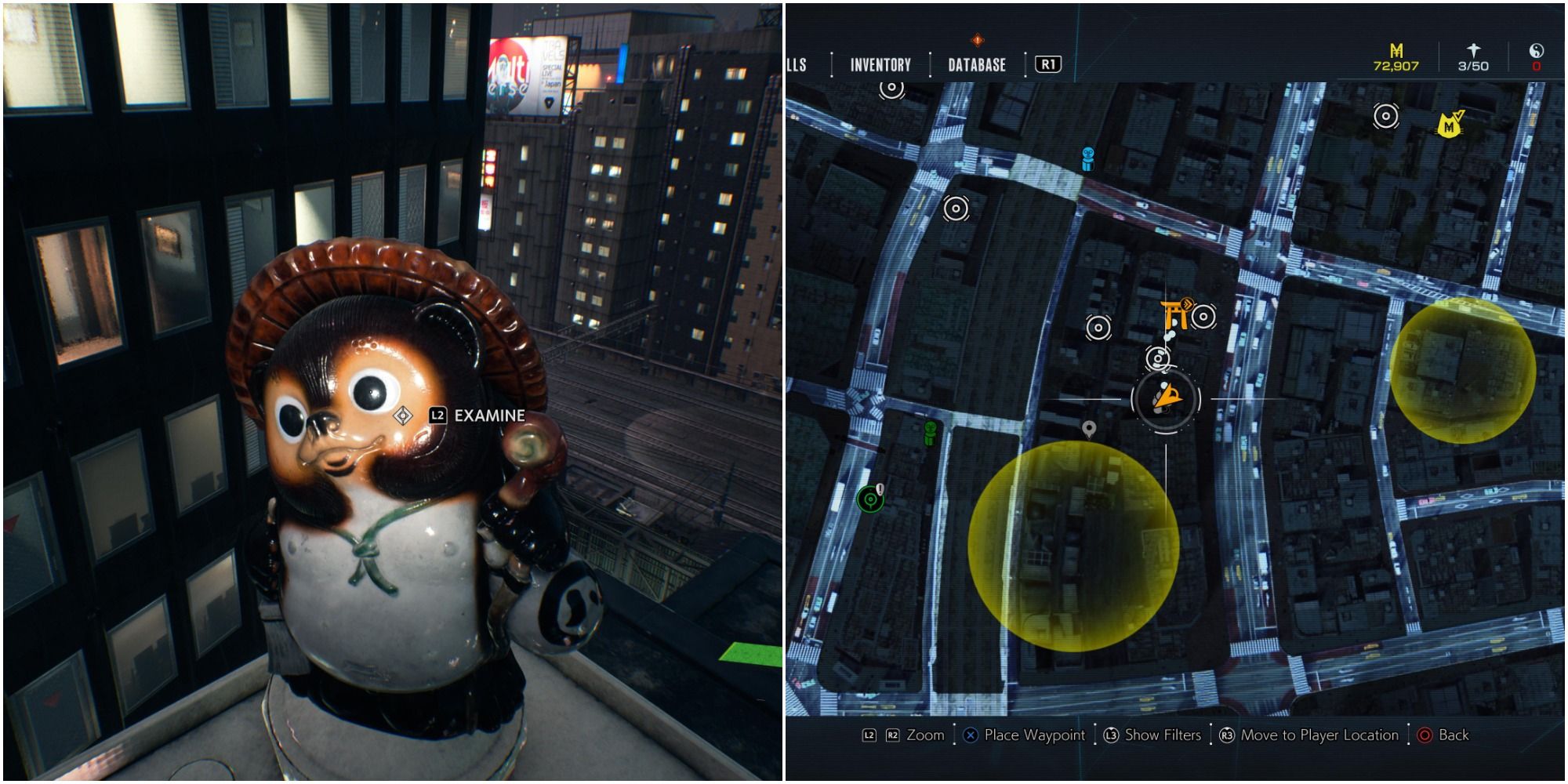Ghostwire Tokyo Collage - tanuki location map and statue