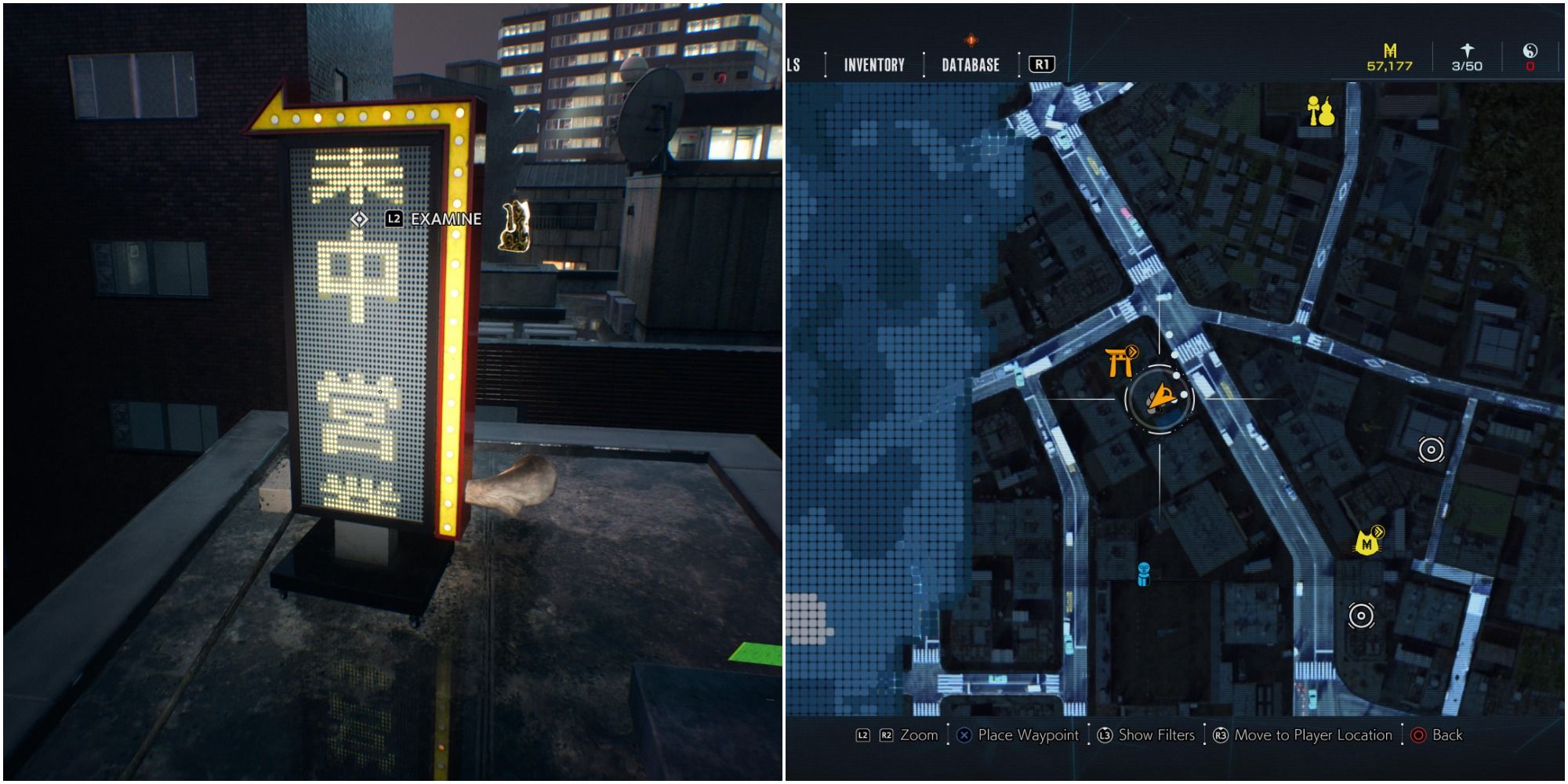 Ghostwire Tokyo Collage - tanuki location map and sign