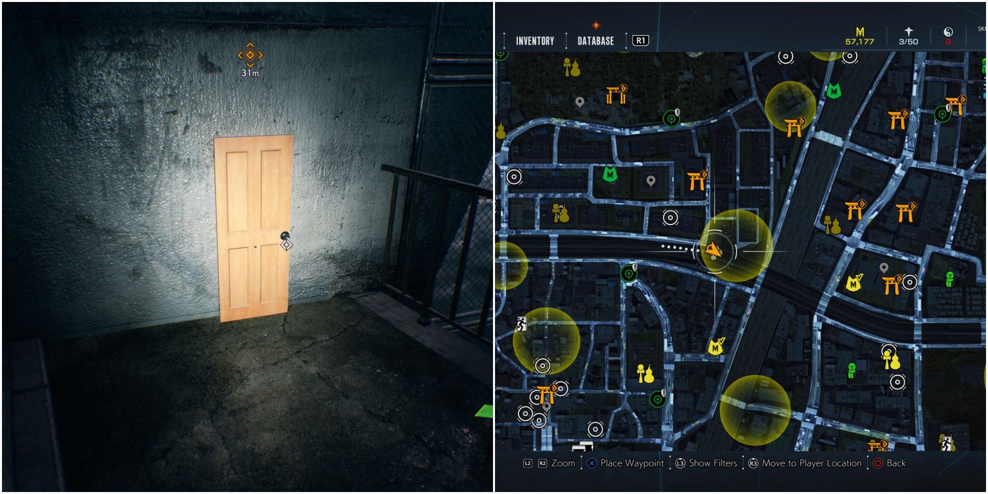 Ghostwire Tokyo Collage - tanuki location map and door