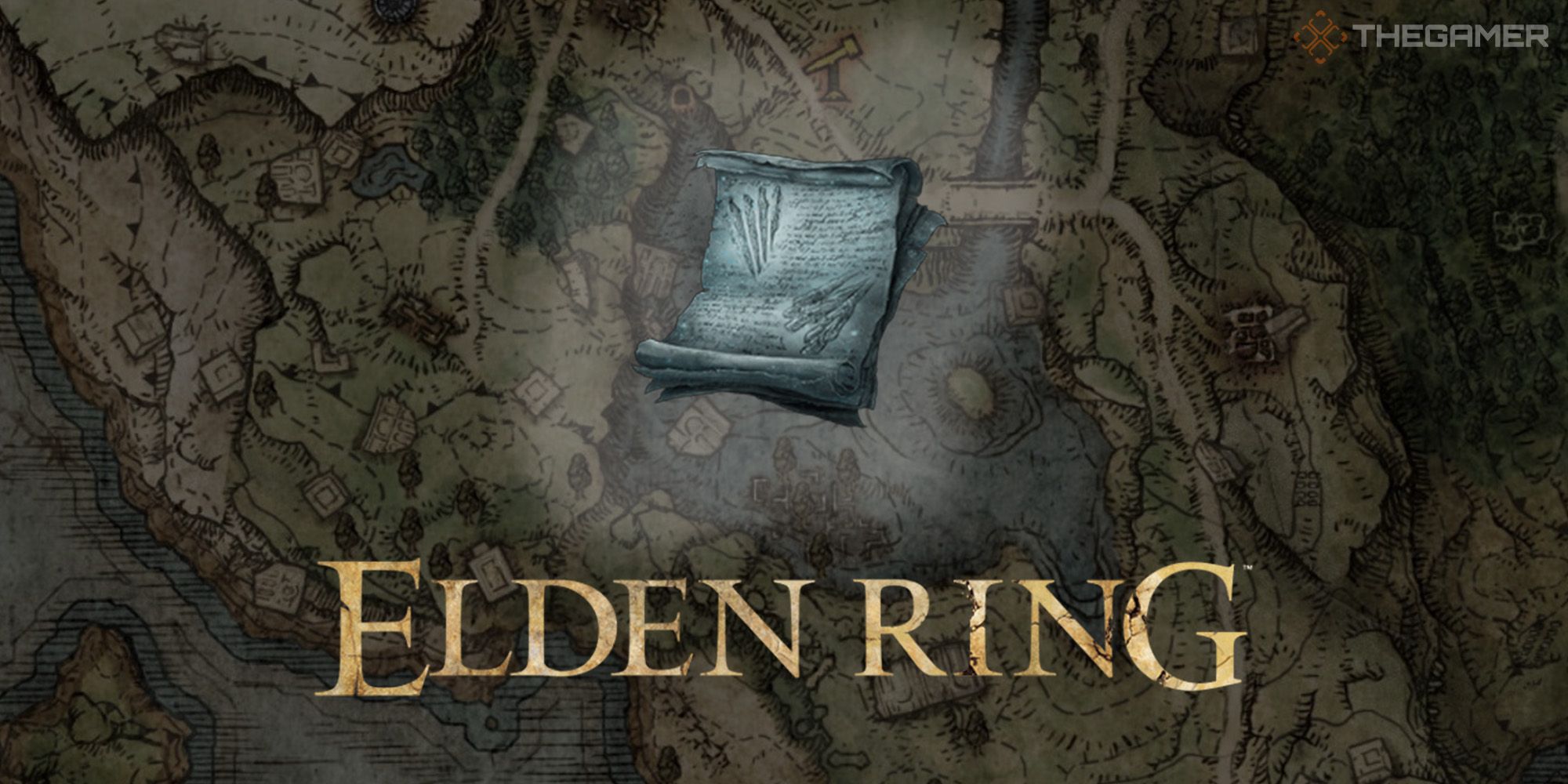 Icon of Glintstone Craftsman's Cookbook with a map background and Elden Ring Logo