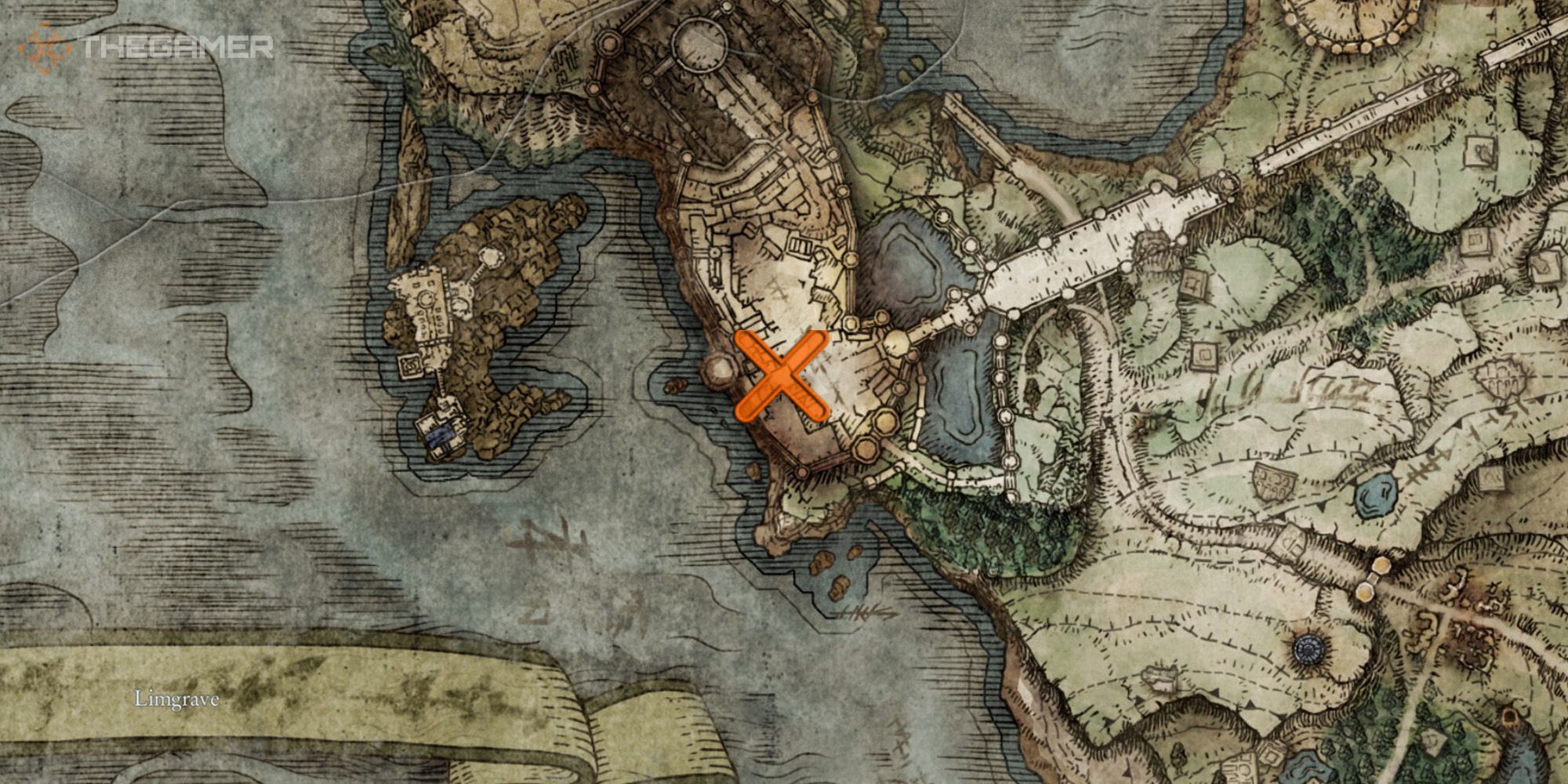 Map showing the location of the Godskin Prayerbook in Elden Ring