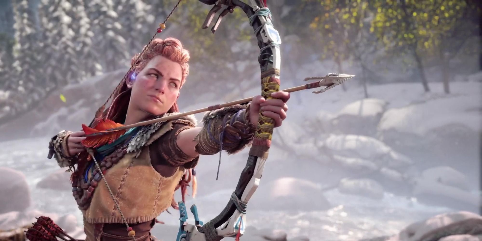 Aloy shooting an arrow in Horizon Forbidden West