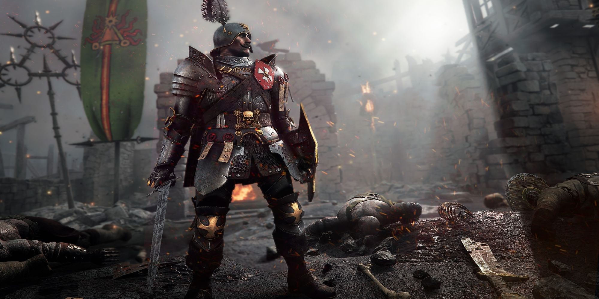 In-Game Screenshot From Vermintide 2 Of A Knight Standing In The Aftermath Of A Battle