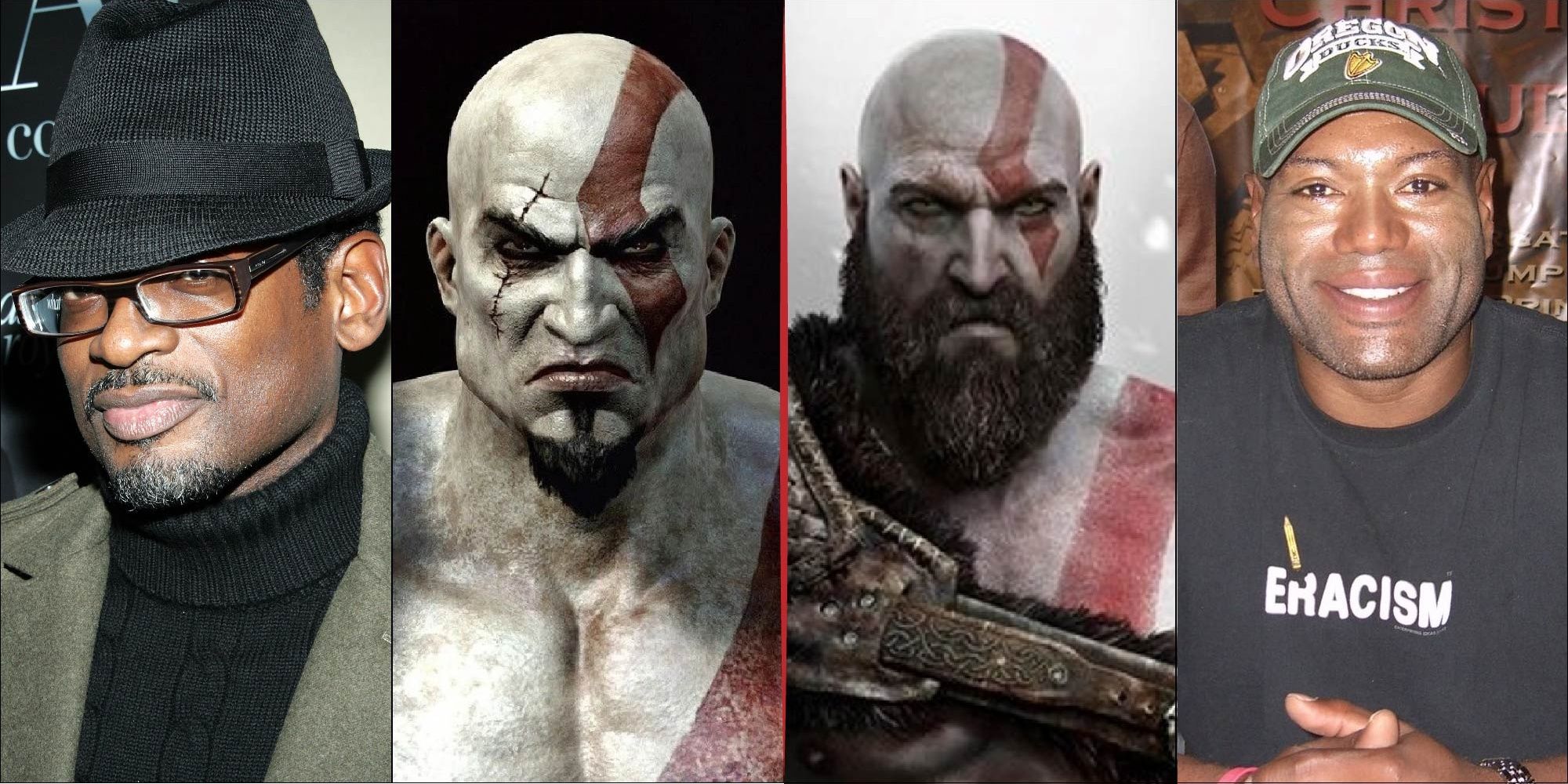 Kratos former voice actor TC Carson and current voice actor Christopher Judge, from the God of War Series
