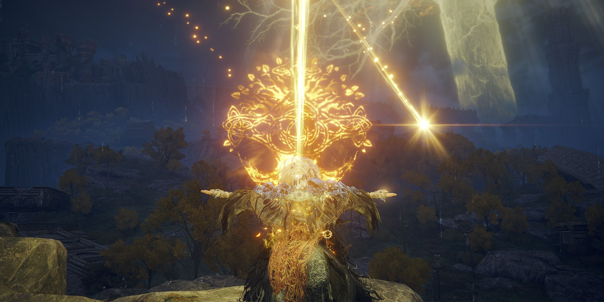 Image of the player casting the legendary spell Elden Stars in Elden Ring