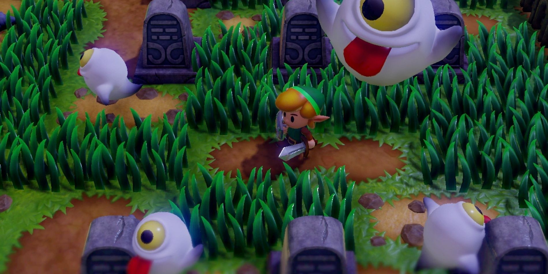 Link being chased by a ghost in The Legend of Zelda: Link's Awakening for Nintendo Switch