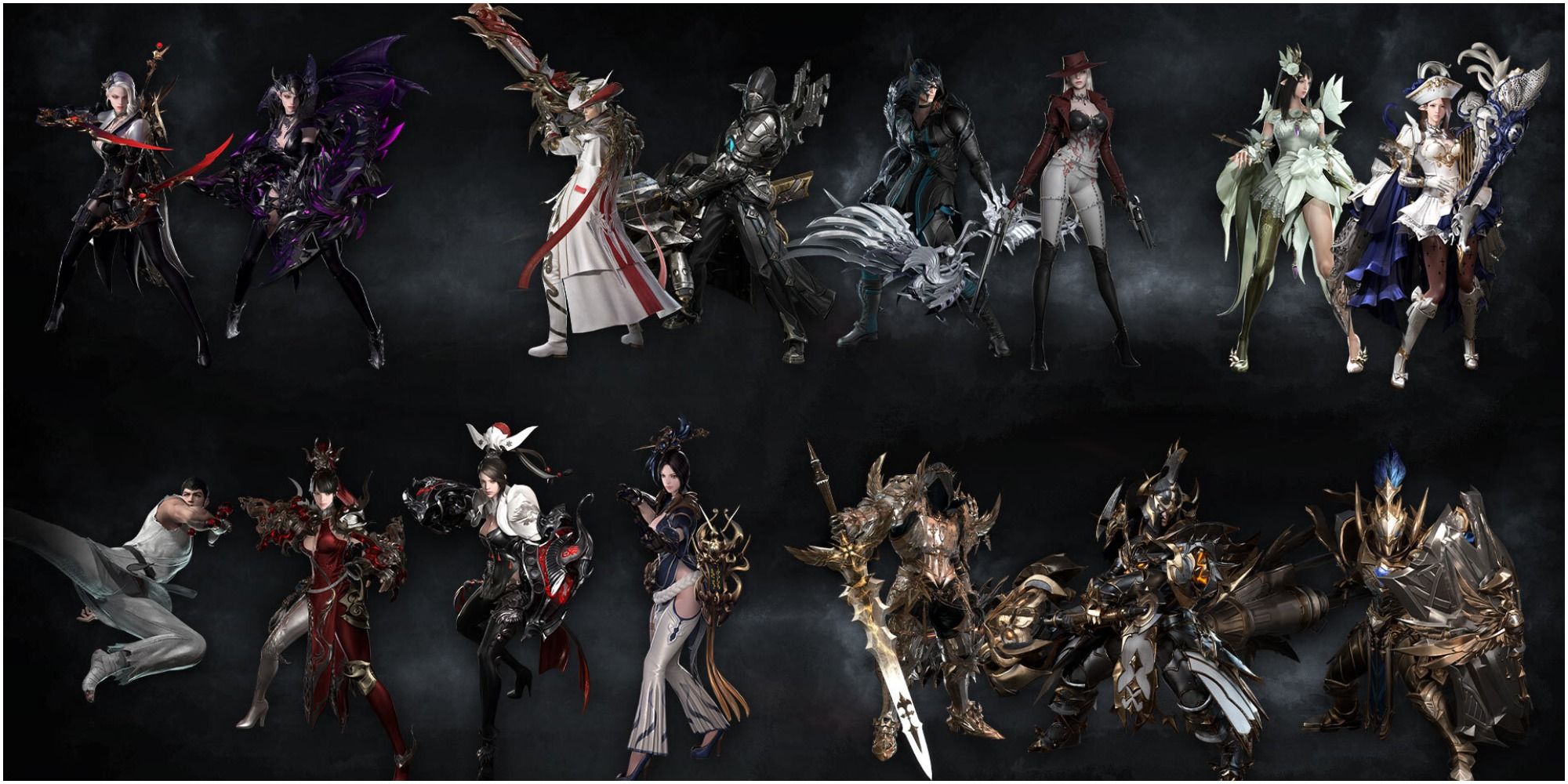 Lost Ark 15 different Costumes set across black background
