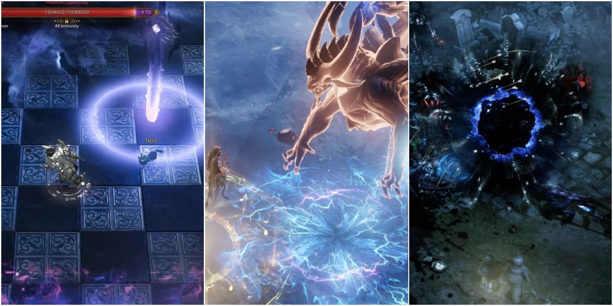 Lost Ark split image of abyss dungeon, Calventus Guardian raid and chaos dungeon