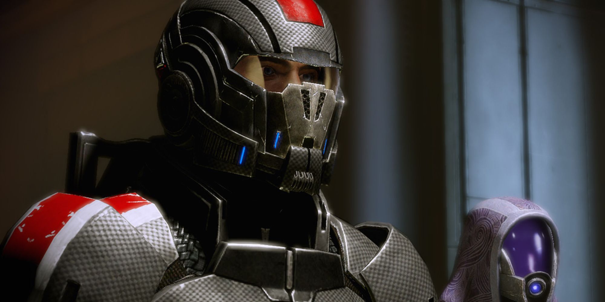 Mass Effect Screenshot Of Shepard In N7 Helmet