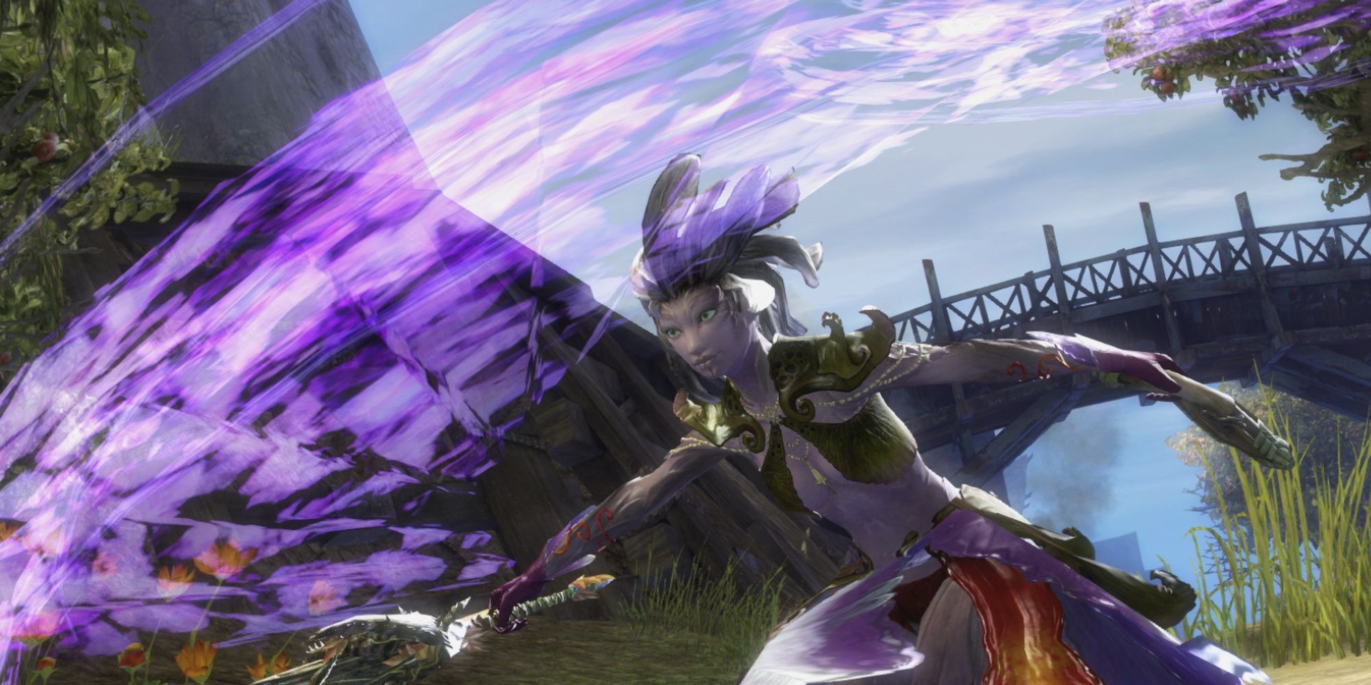 Guild Wars 2 Mesmer Attacking Against A Scenic Background