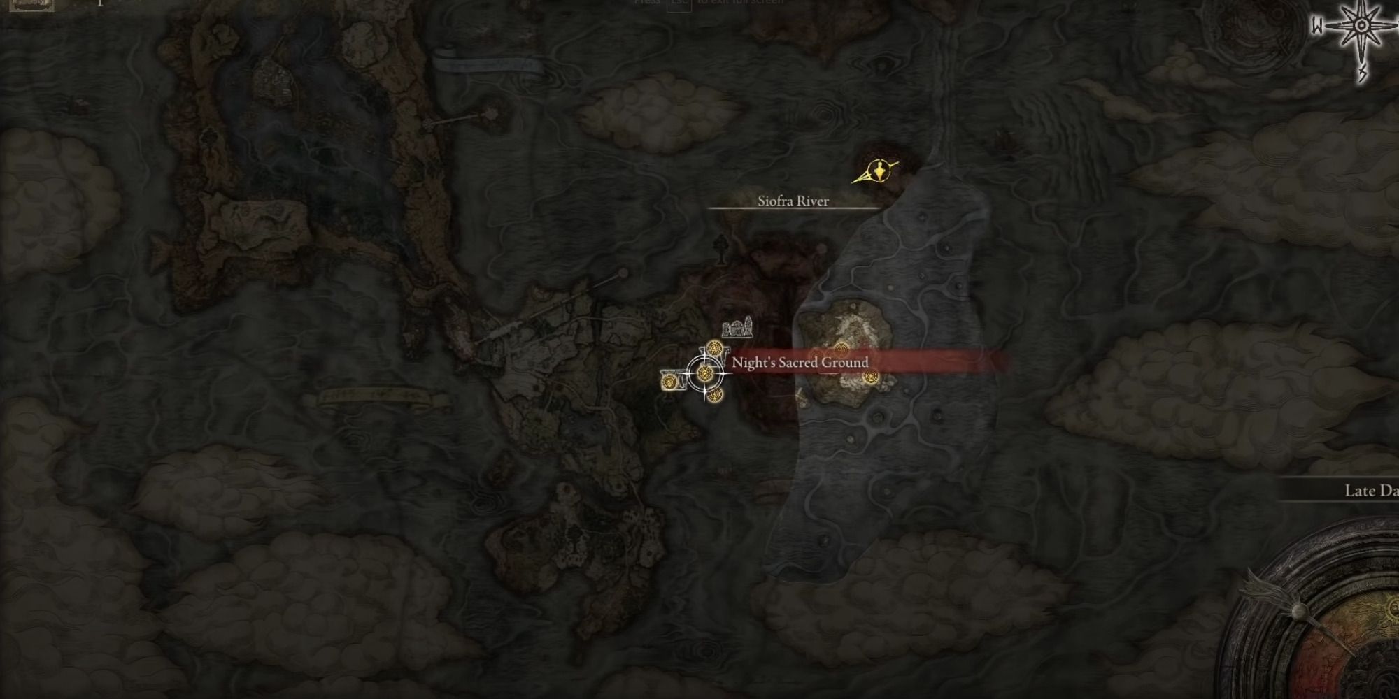 Mimic Tear Location on the Elden Ring Map near the Night's Sacred Ground Site of Grace