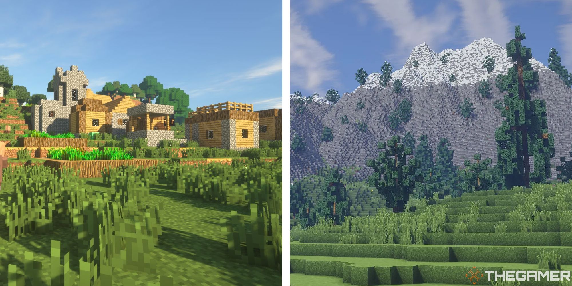 minecraft world with two different shader types installed