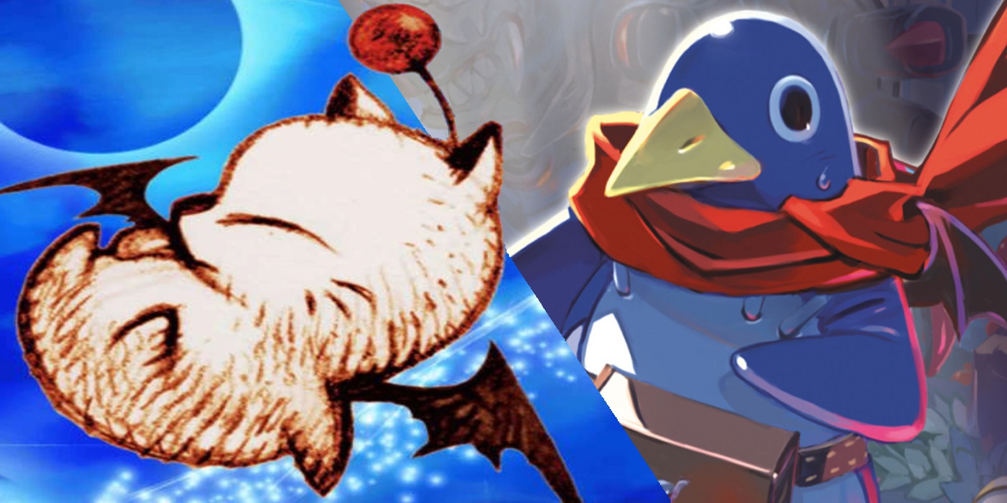 Most Unique Fantasy Races Featured Image (with art from Final Fantasy Tactics depicting a moogle and a Prinny from the cover art of Prinny Can I Really Be The Hero)