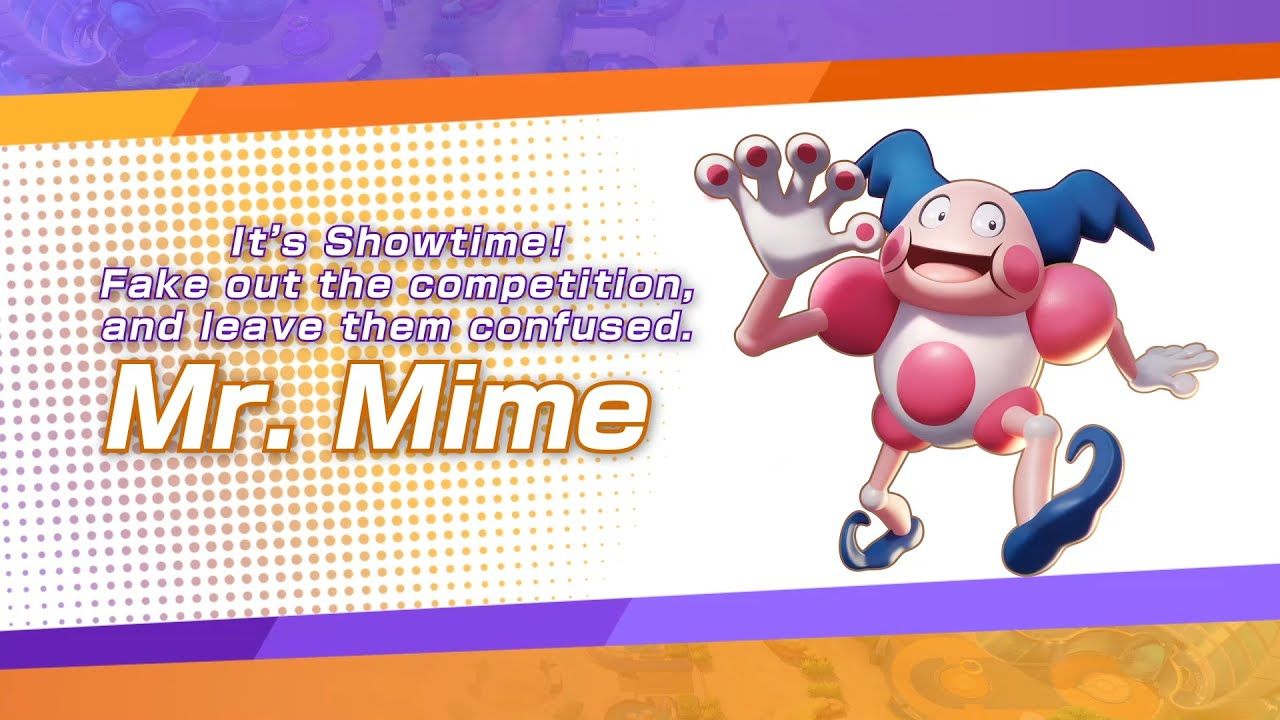 Screen showing Mr. Mime with a quote about its Pokemon Unite playstyle.