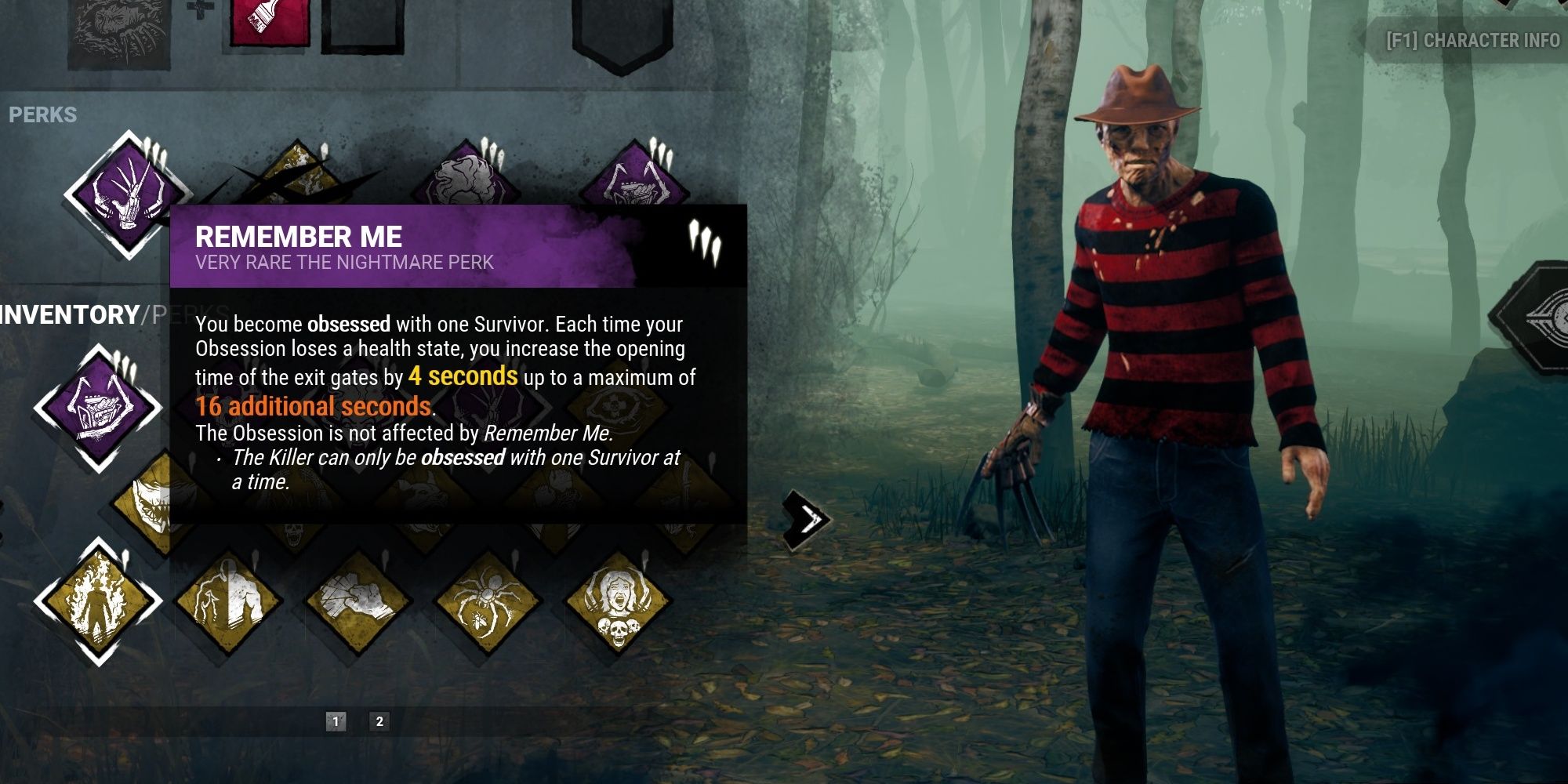 Remember Me is a teachable perk, available in his Bloodweb at level 35