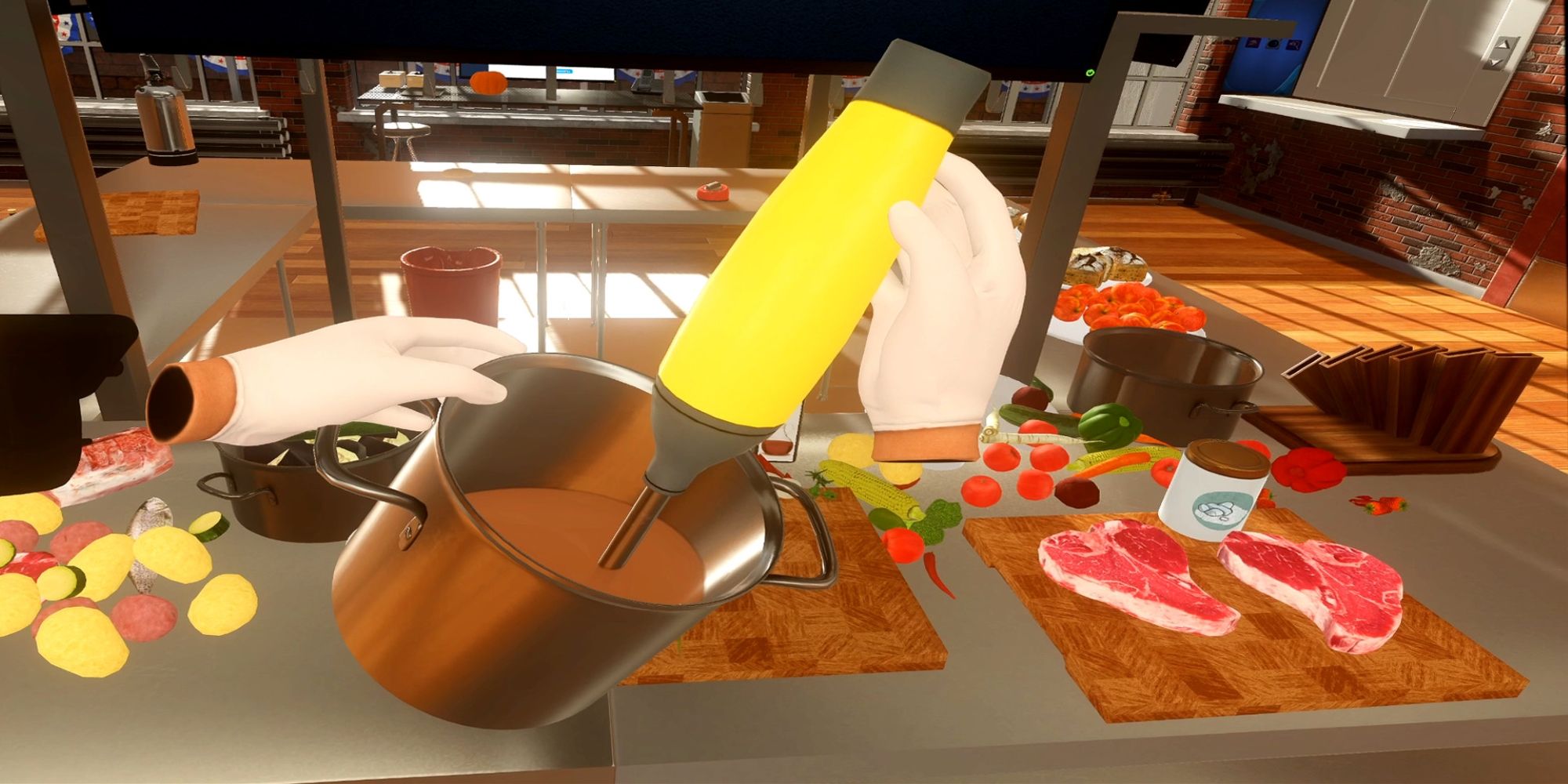 Player Mixing Food In Cooking Simulator VR