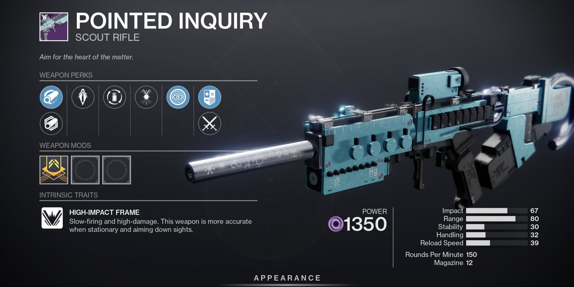 Pointed Inquiry weapon menu