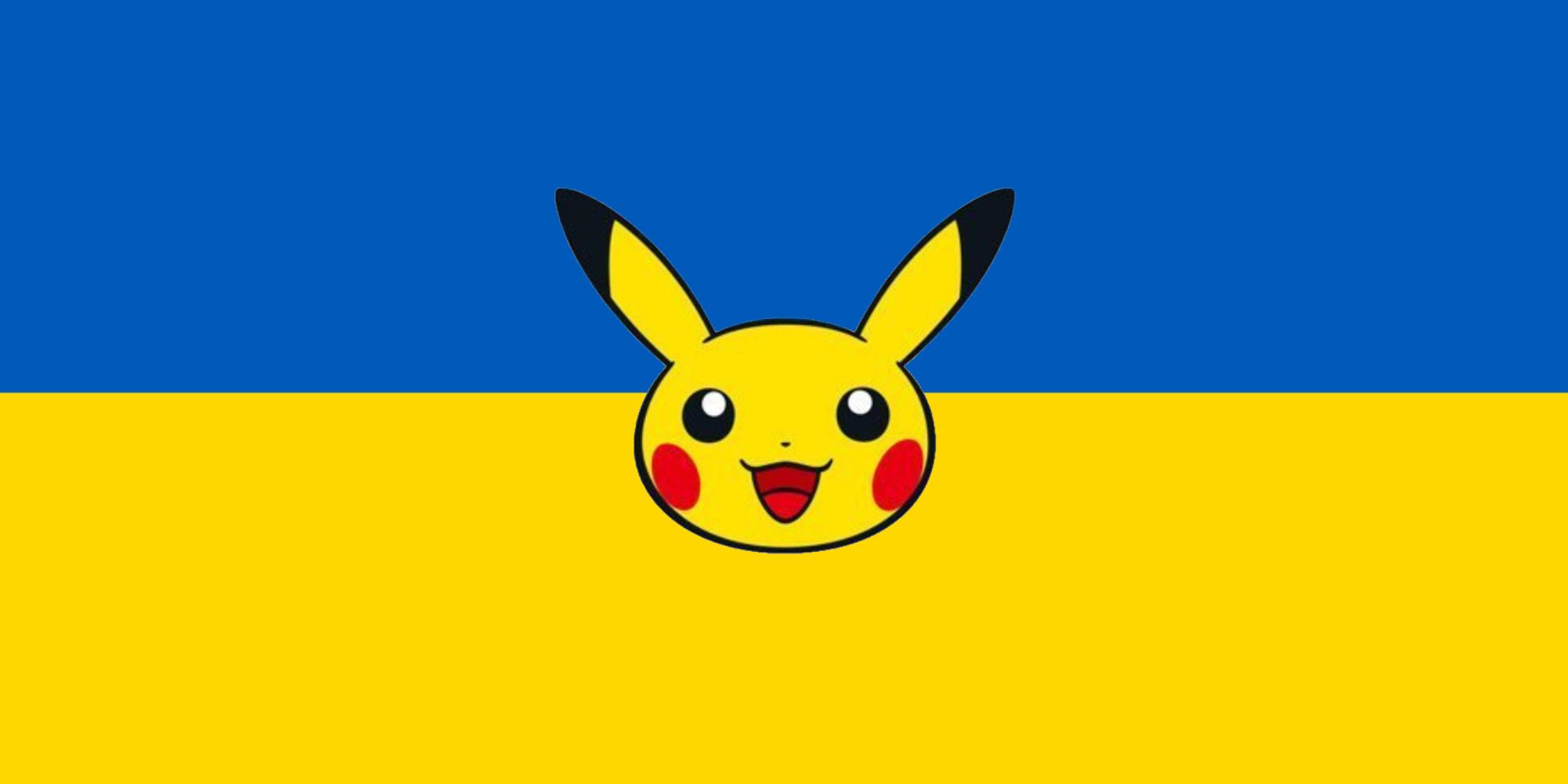Pikachu with a Ukrainian flag as a backdrop
