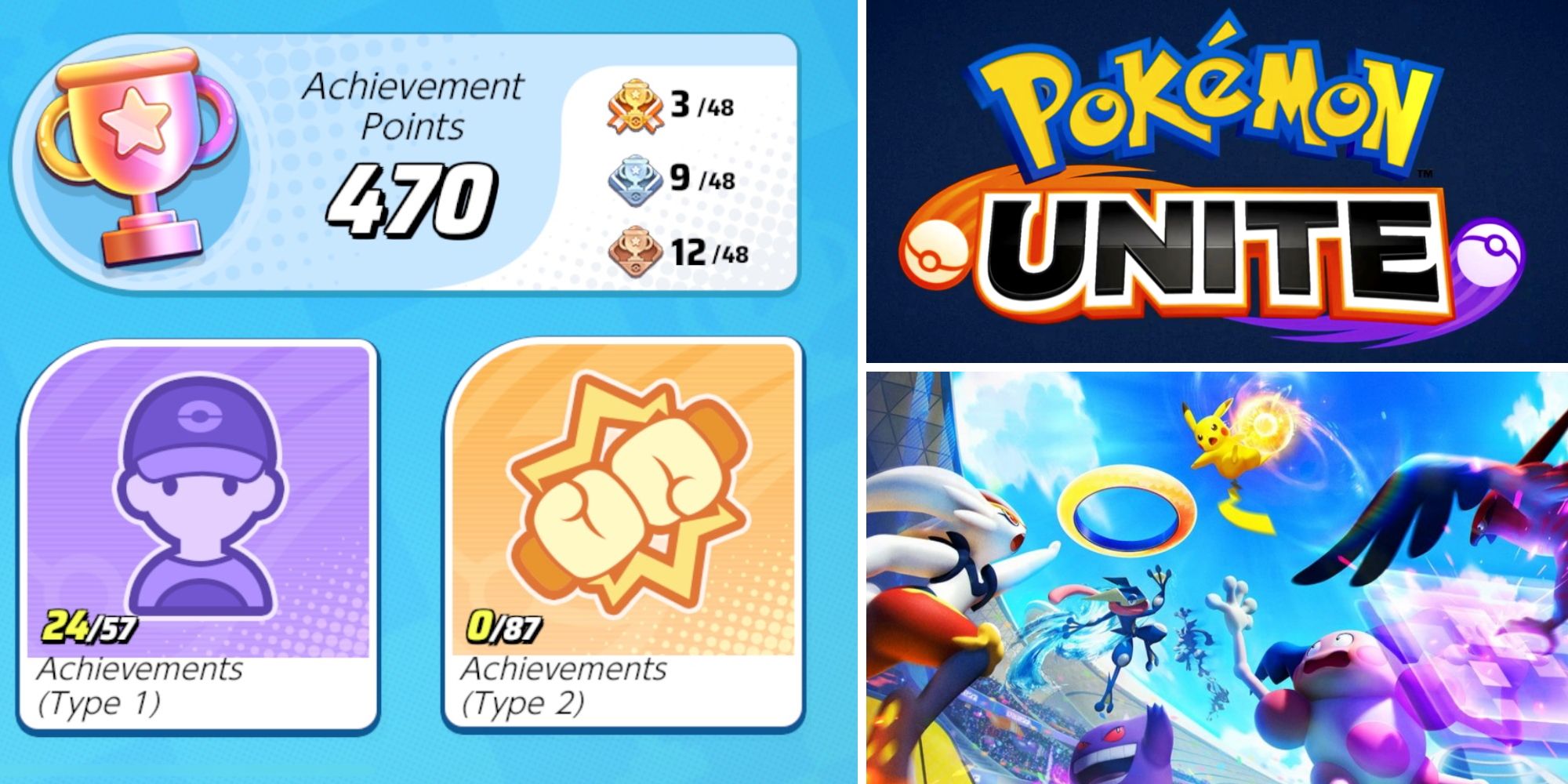 Pokemon Unite Achievements Screen, Title Screen, and Loading Screen