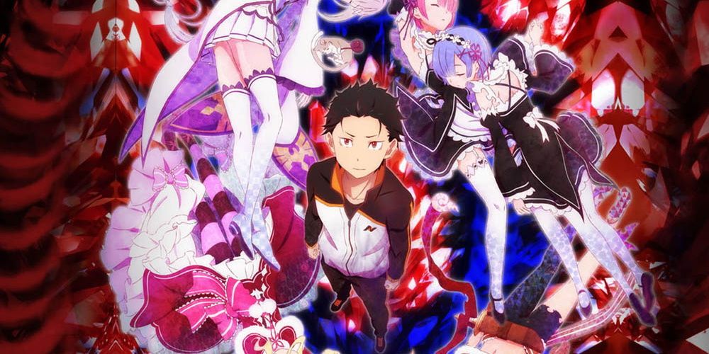 Re: Zero, Subaru Natsuki surrounded by the other characters from the series 