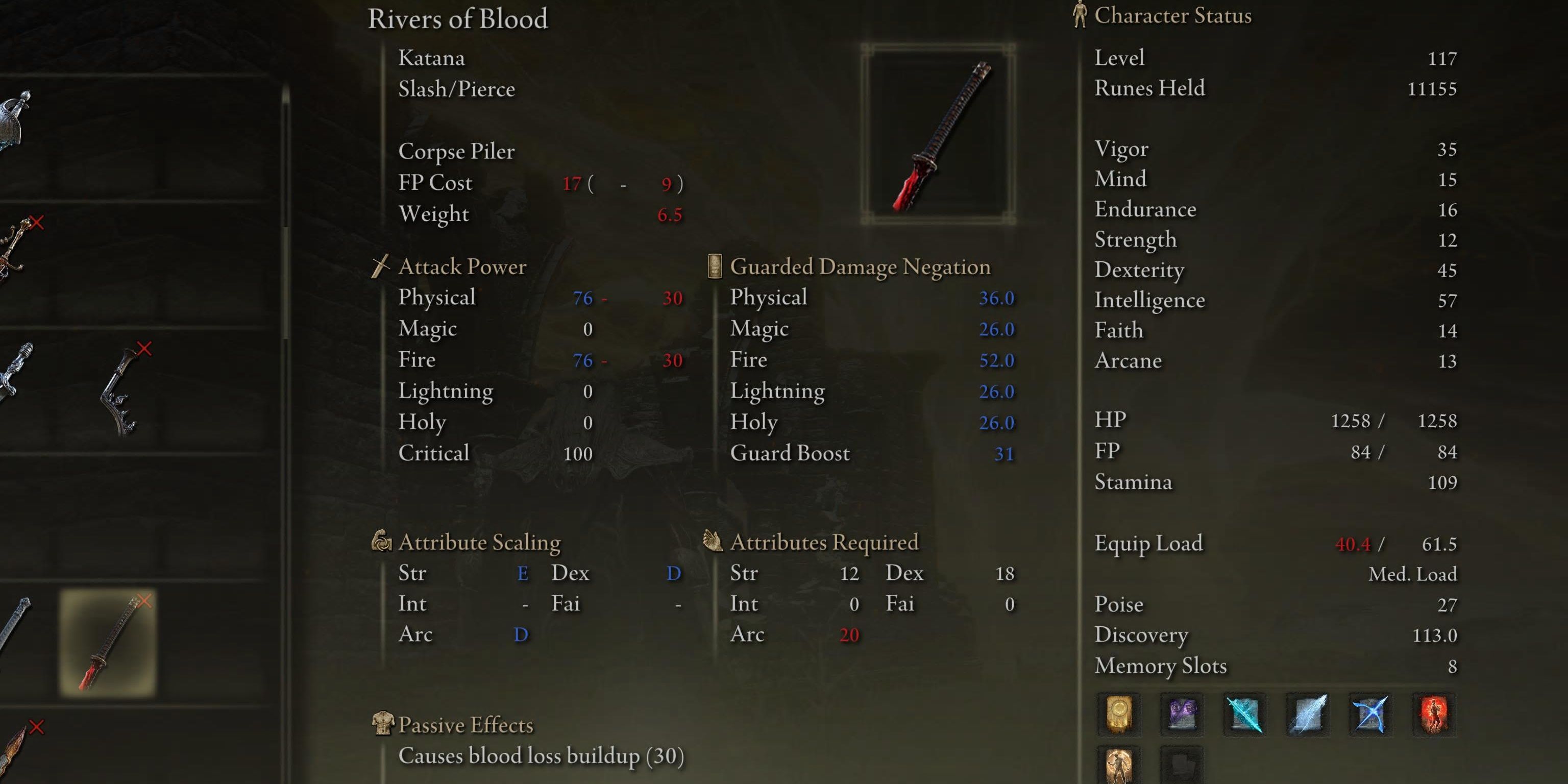 Rivers Of Blood Stats in Elden Ring