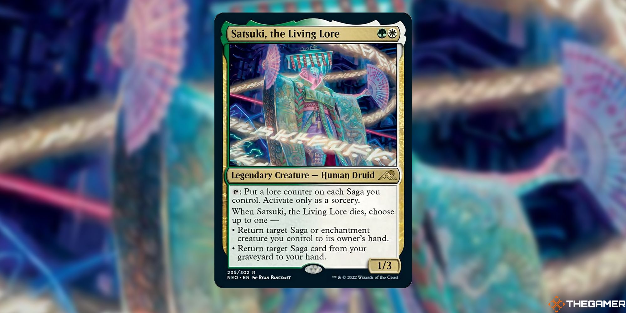 Image of the Satsuki, The Living Lore card in Magic: The Gathering, with art by Ryan Pancoast