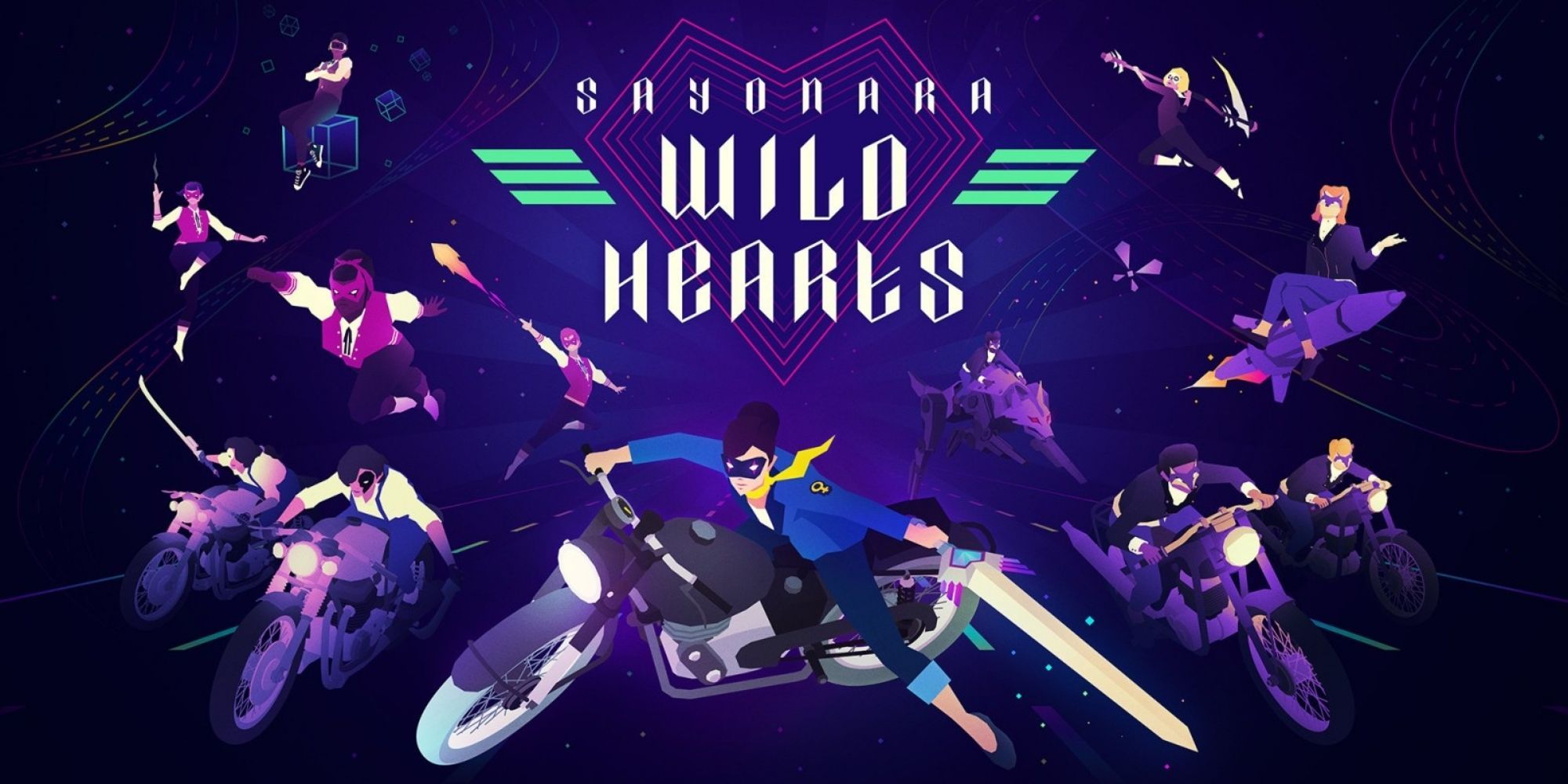 Sayonara Wild Hearts Characters Ride Vehicles Towards You On A Dark Highway