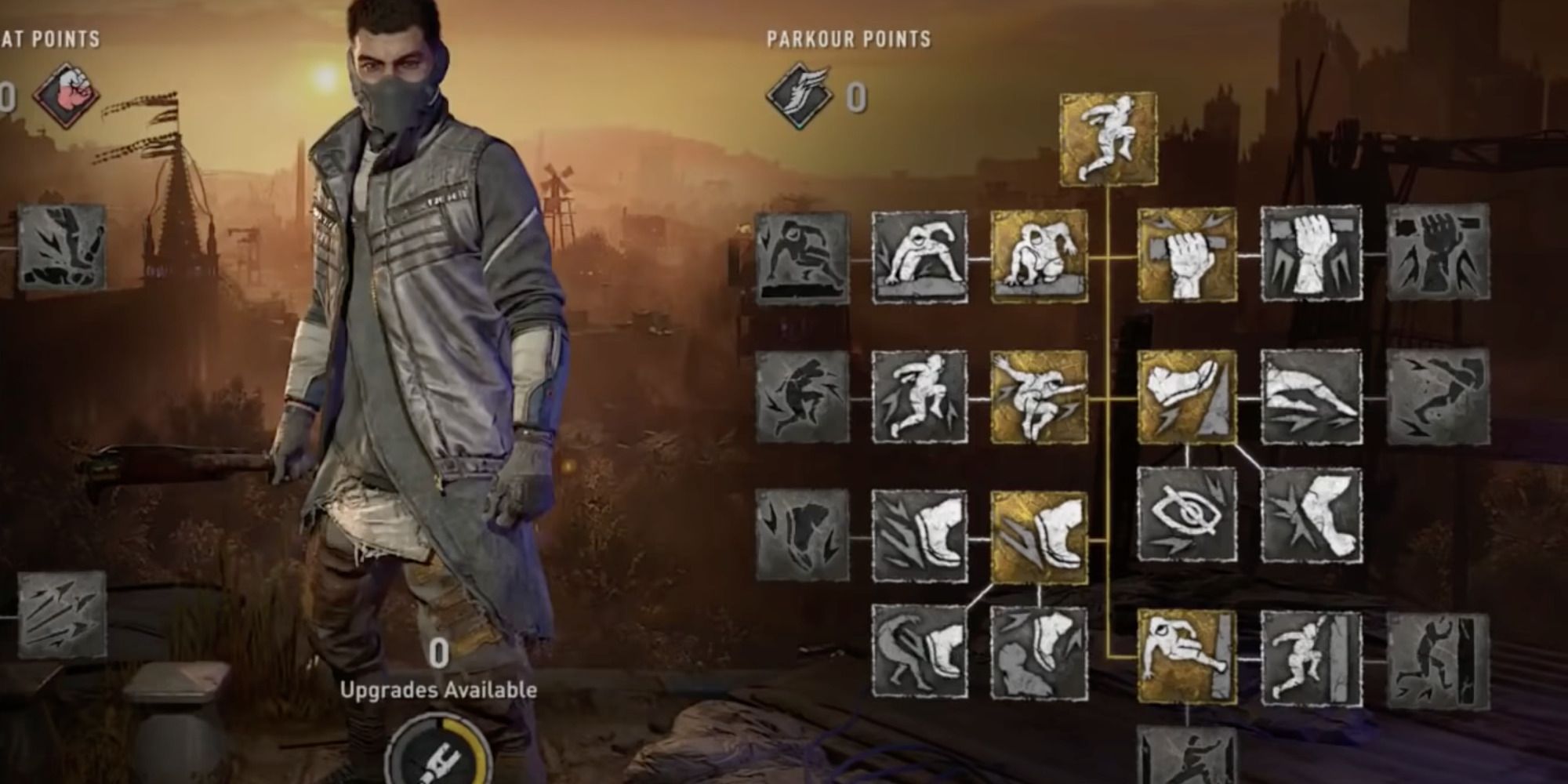 Dying Light 2 screenshot of Aiden and the parkour skill tree