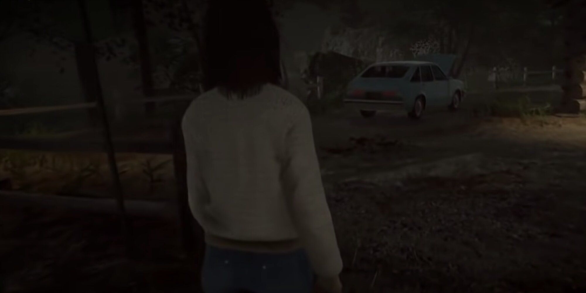 Girl walks towards car with battery in Friday the 13th The Game Trailer 