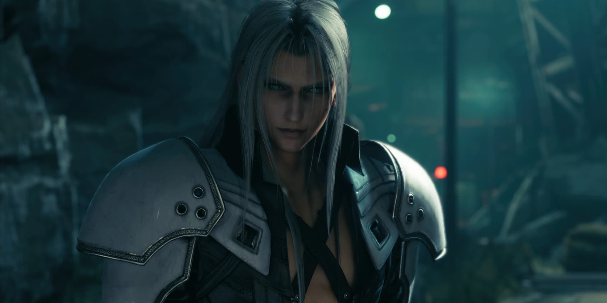 Sephiroth standing amidst the ruins after the plate collapse