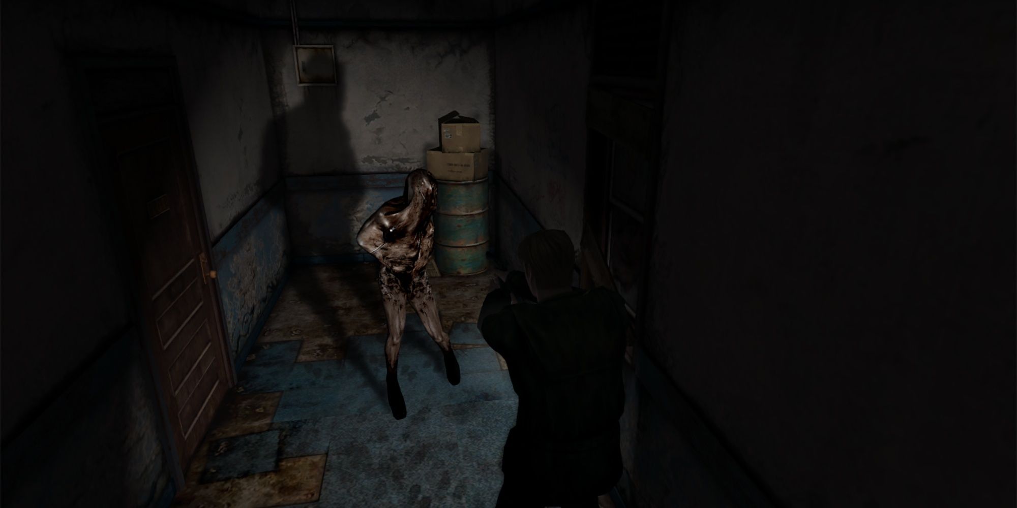 An encounter with a creature in Silent Hill 2