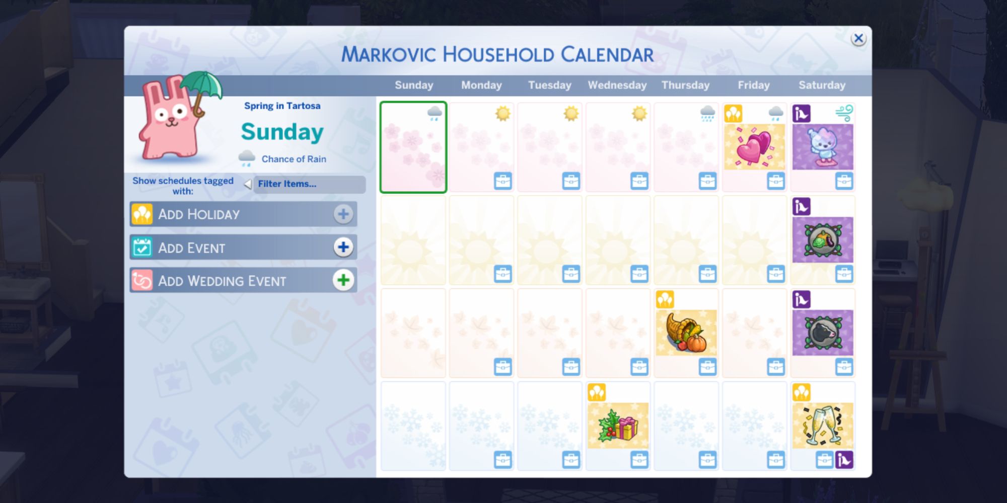 Sims 4 Weddings Markovic Household Calendar