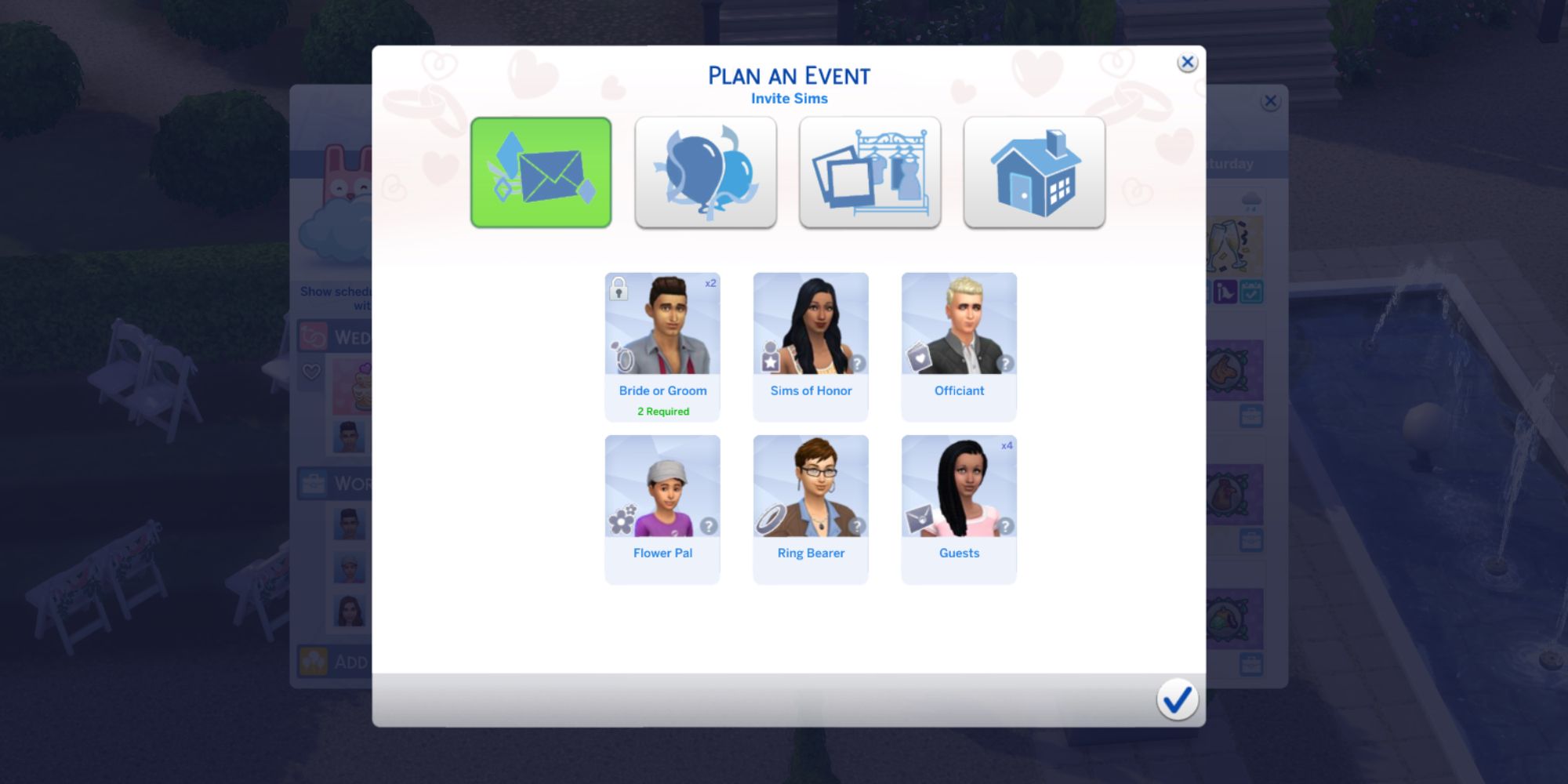 Sims 4 wedding filled out guest list