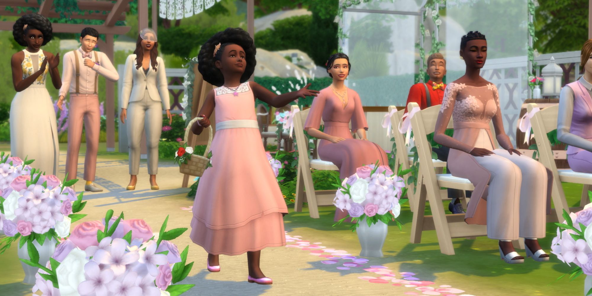Sims 4 wedding flower pal walking down ailse