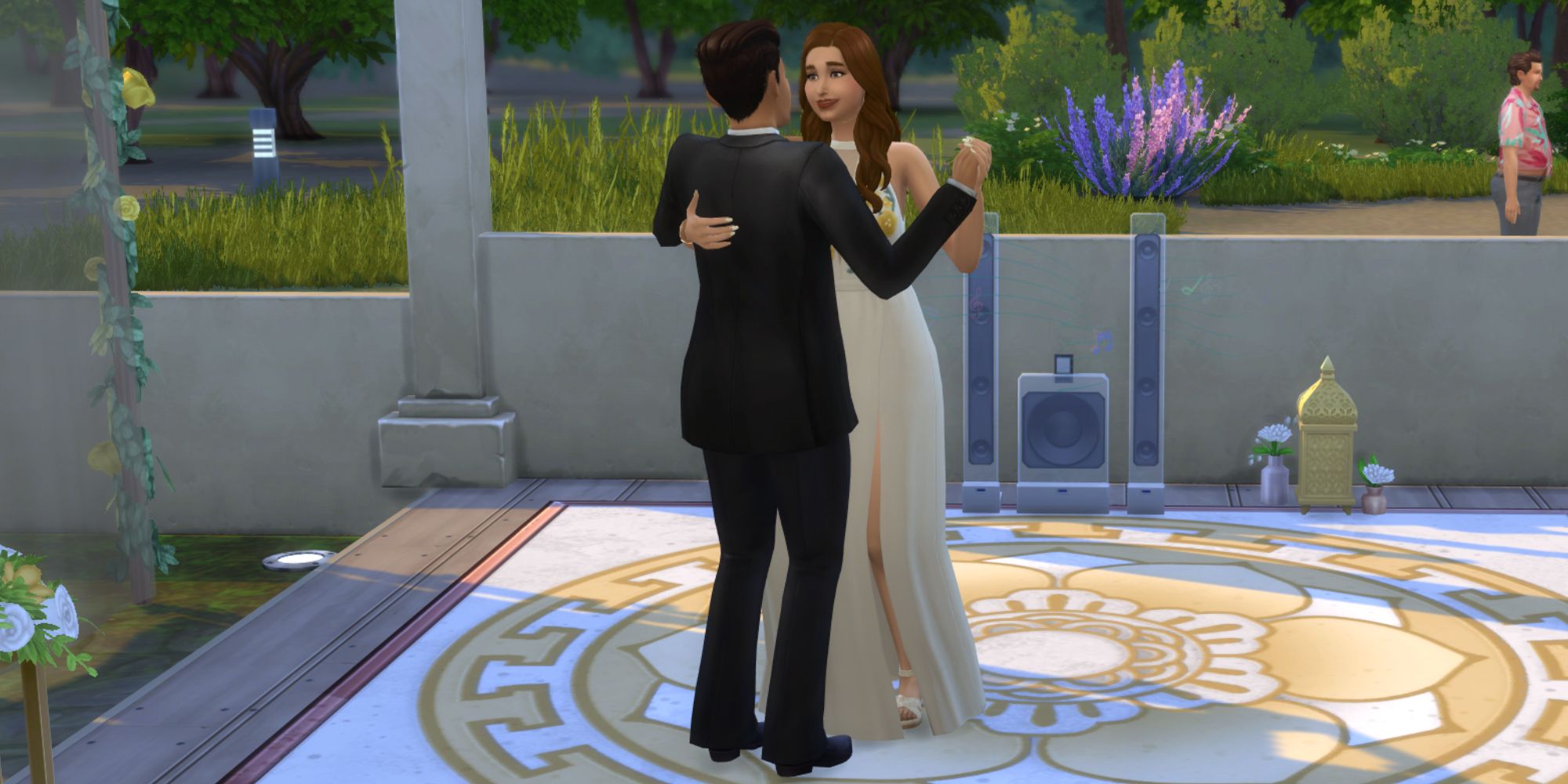 A bride and groom slow dancing in their wedding