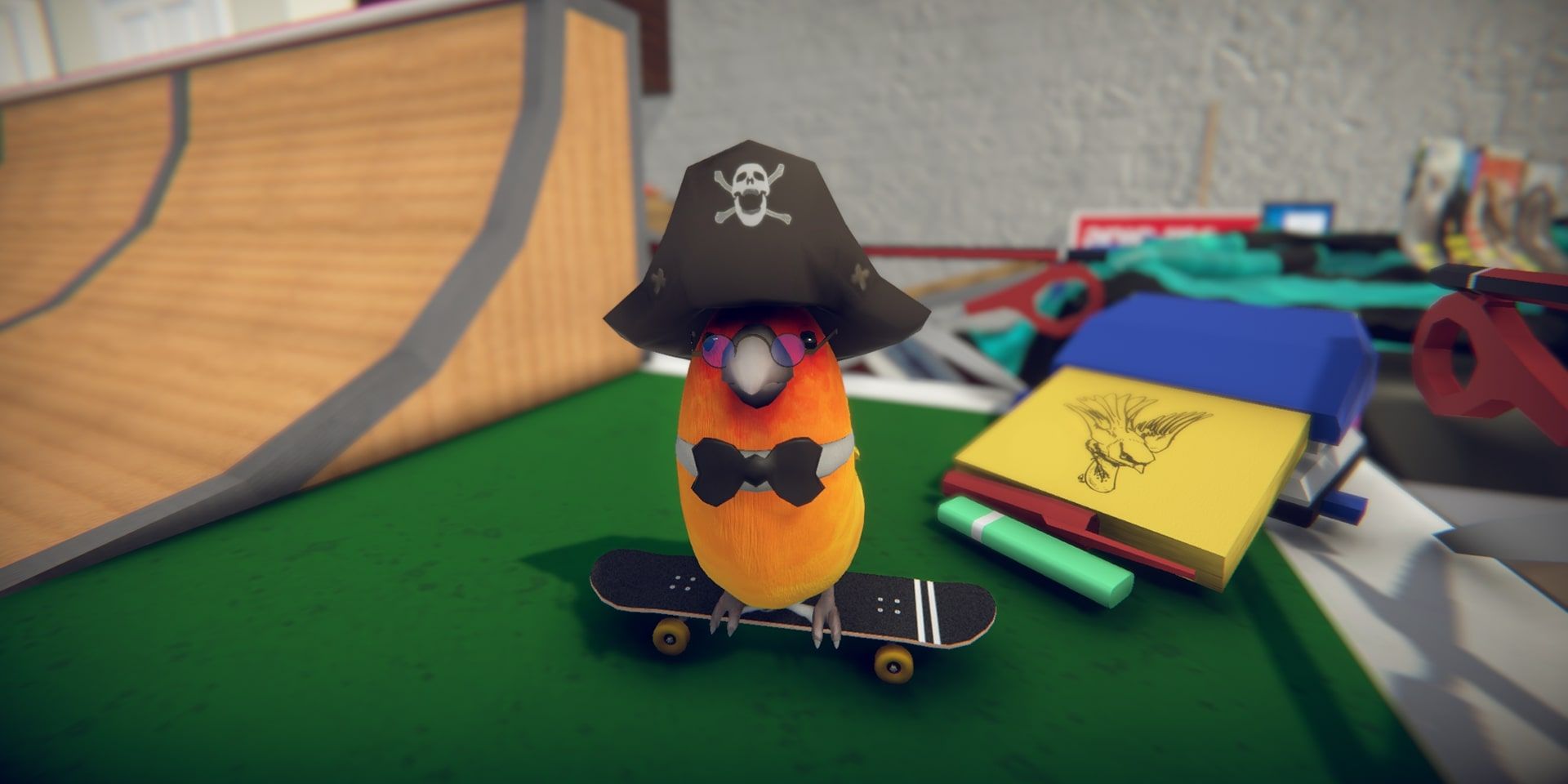 Skatebird - Orange Birdy with Pirate Hat Cropped