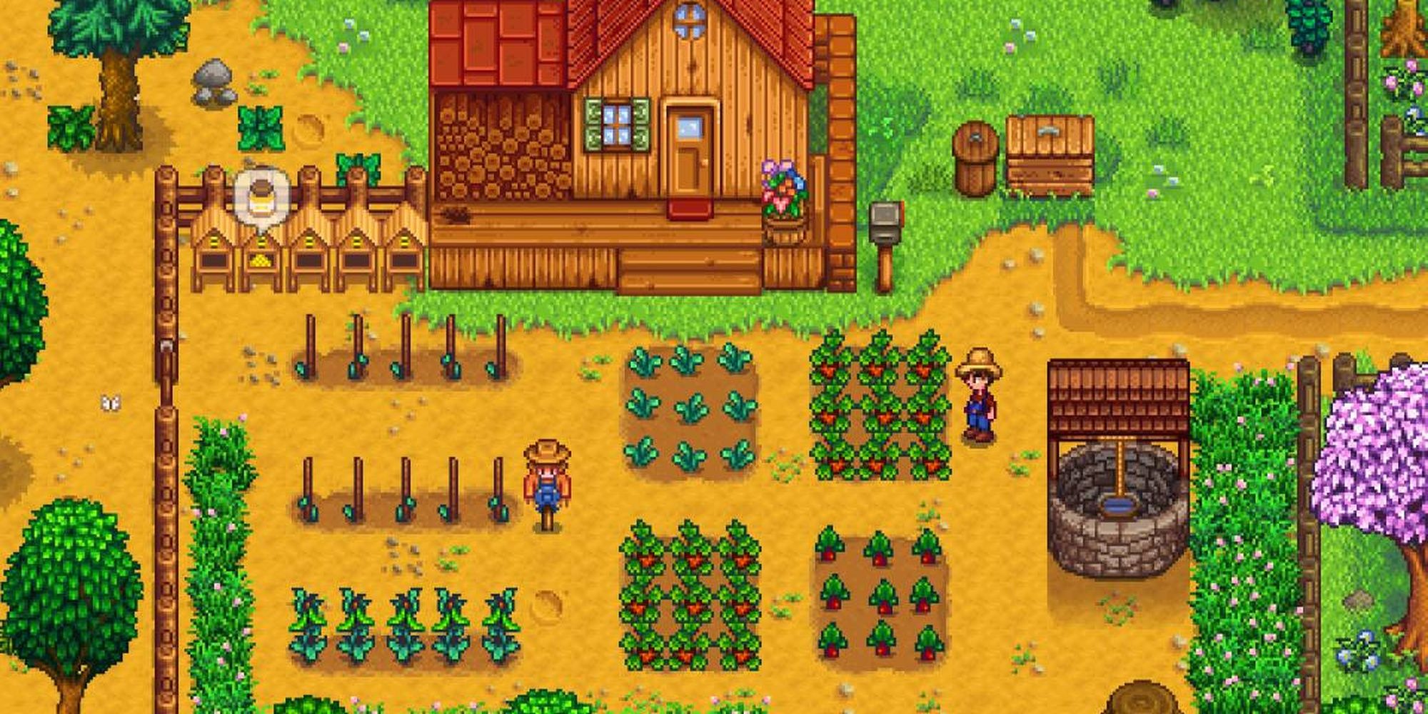A player's farm in Stardew Valley