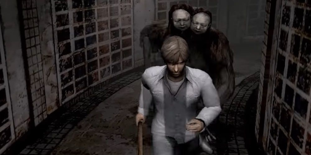 A screenshot of the Twin Victims and Henry in Silent Hill 4