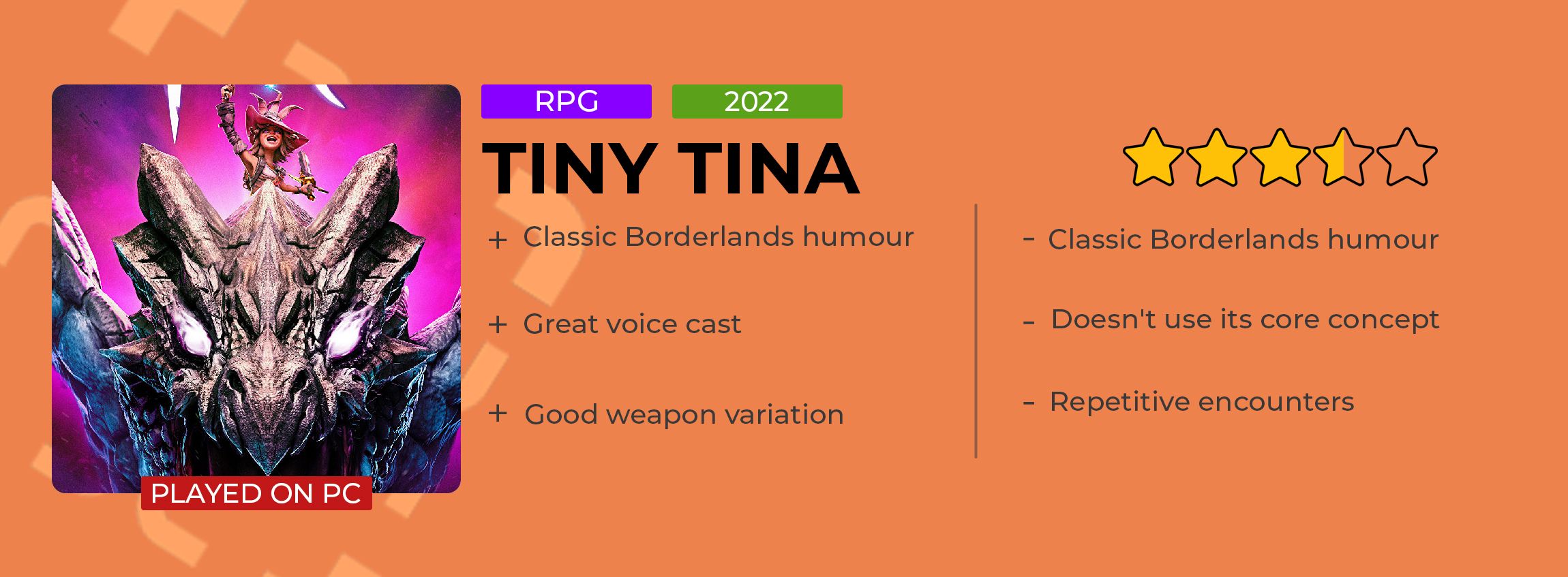 Tiny Tina Review Card