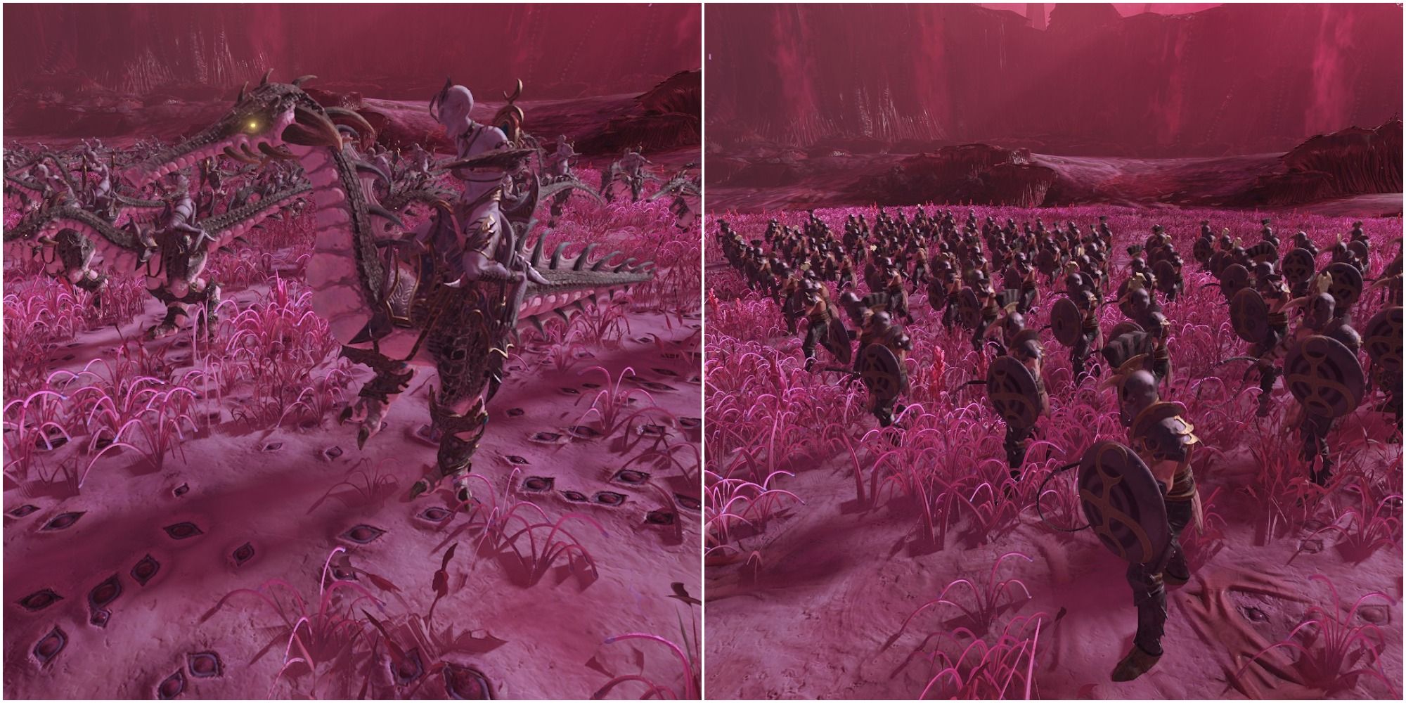 Total War Warhammer 3 Slaanesh A-Tier showing Marauders of Slaanesh (Hellscourges) and Seekers of Slaanesh