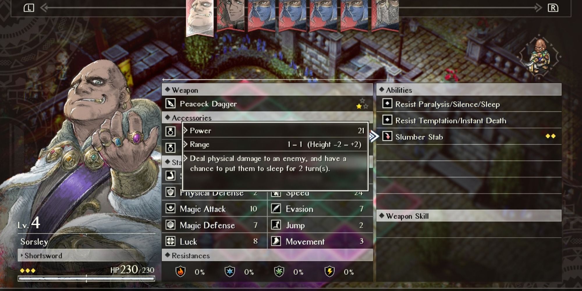 Triangle Strategy Sorsley Slumber Stab Stats Menu