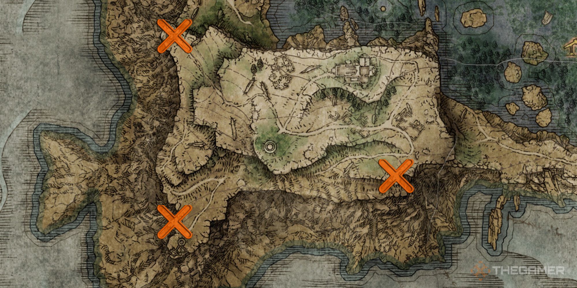 Map showing the locations of the ghostly turtles for the Stars of Ruin spell in Elden Ring